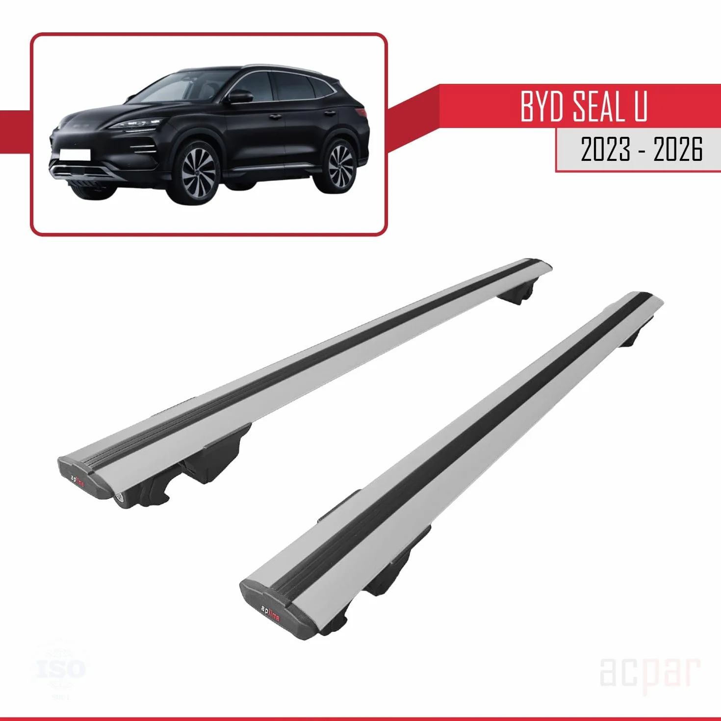Kompatybilny z BYD Seal U (SA3) 2023-2026 HOOK Model Aluminiowe poprzeczki dachowe Szary 2 szt.