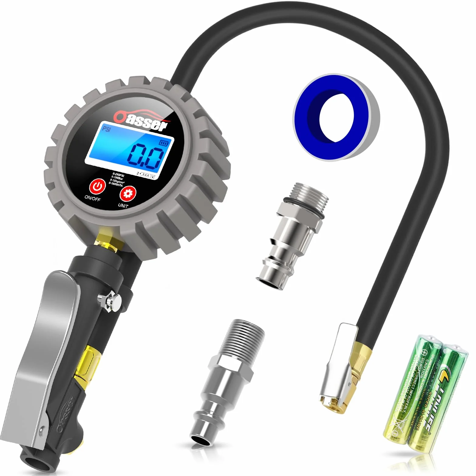 Oasser Cyfrowy miernik ciśnienia w oponach 255 psi z oświetleniem LED i ekranem LCD