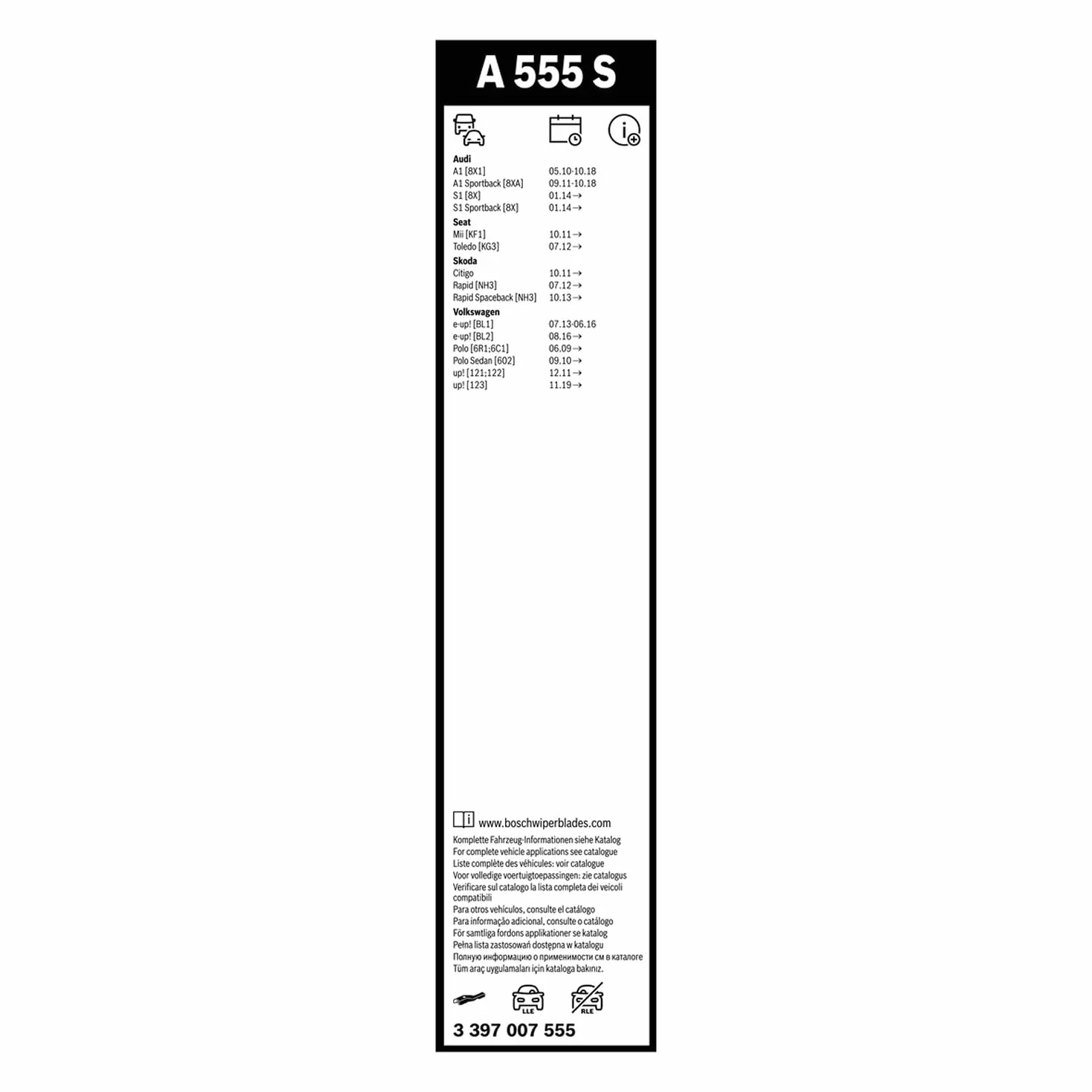 Bosch 3 397 007 555 Pióro Wycieraczki, Czarny, 600 mm/400 mm