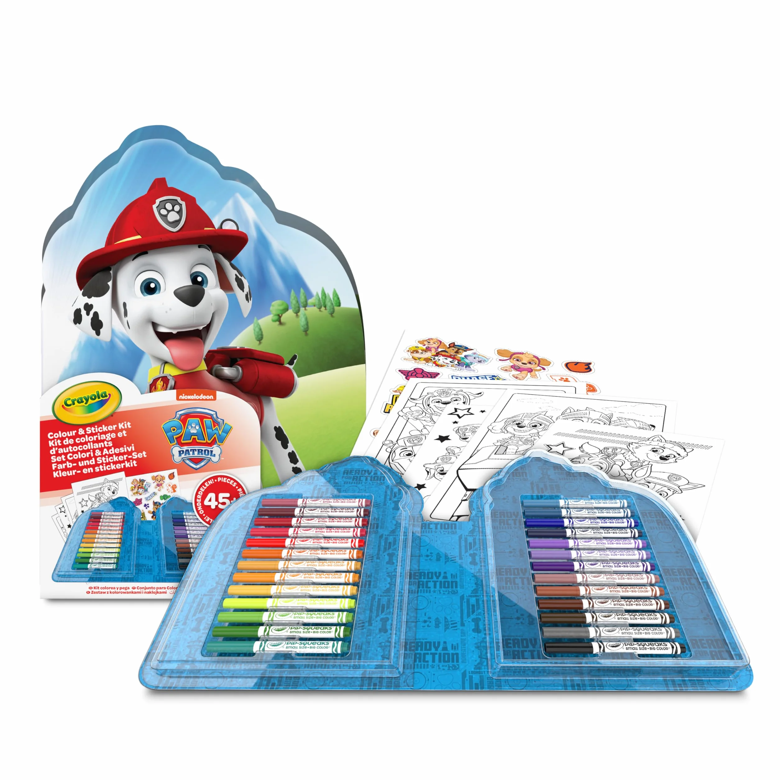 Crayola - Walizka artystyczna z naklejkami Paw Patrol, zestaw zawierający flamastry, strony do kolorowania, naklejki, 45 elementów, kreatywny prezent dla dzieci od lat 5, 04-0783
