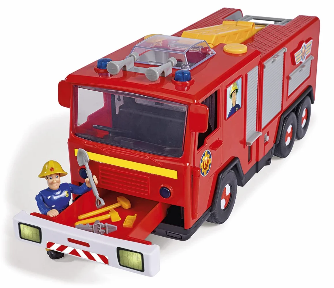 Strażak Sam 109252516038 Jupiter wóz strażacki i ruchoma figurka Sam 7,5cm, światło i dźwięk, długość: 31cm