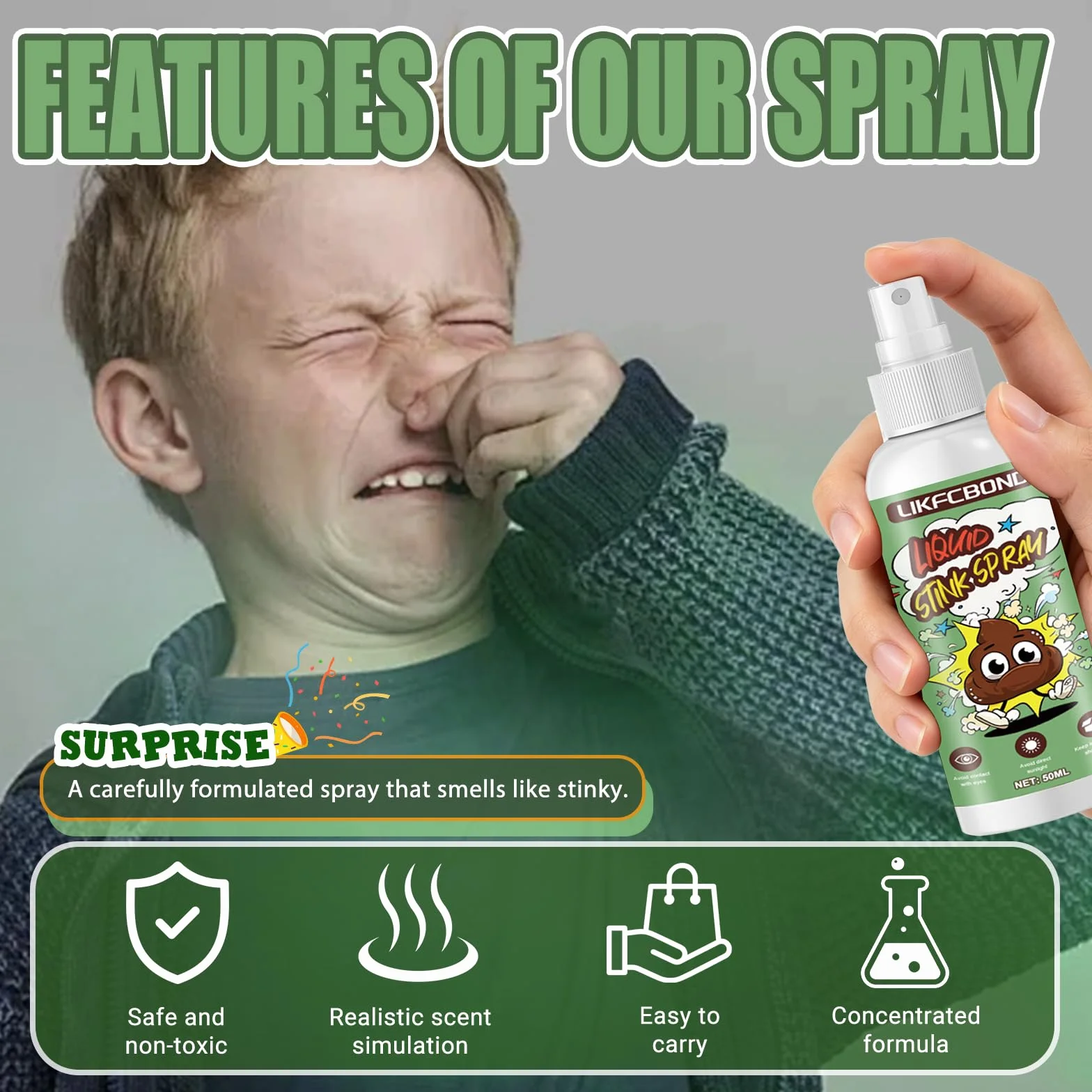 Śmierdzący Spray, Spray do Zenia, Spray Zapach dla Miłośników Psikusów, Zabawki Śmieszny Nieprzyjemny Zapach, 1 Sztuki, 50ML