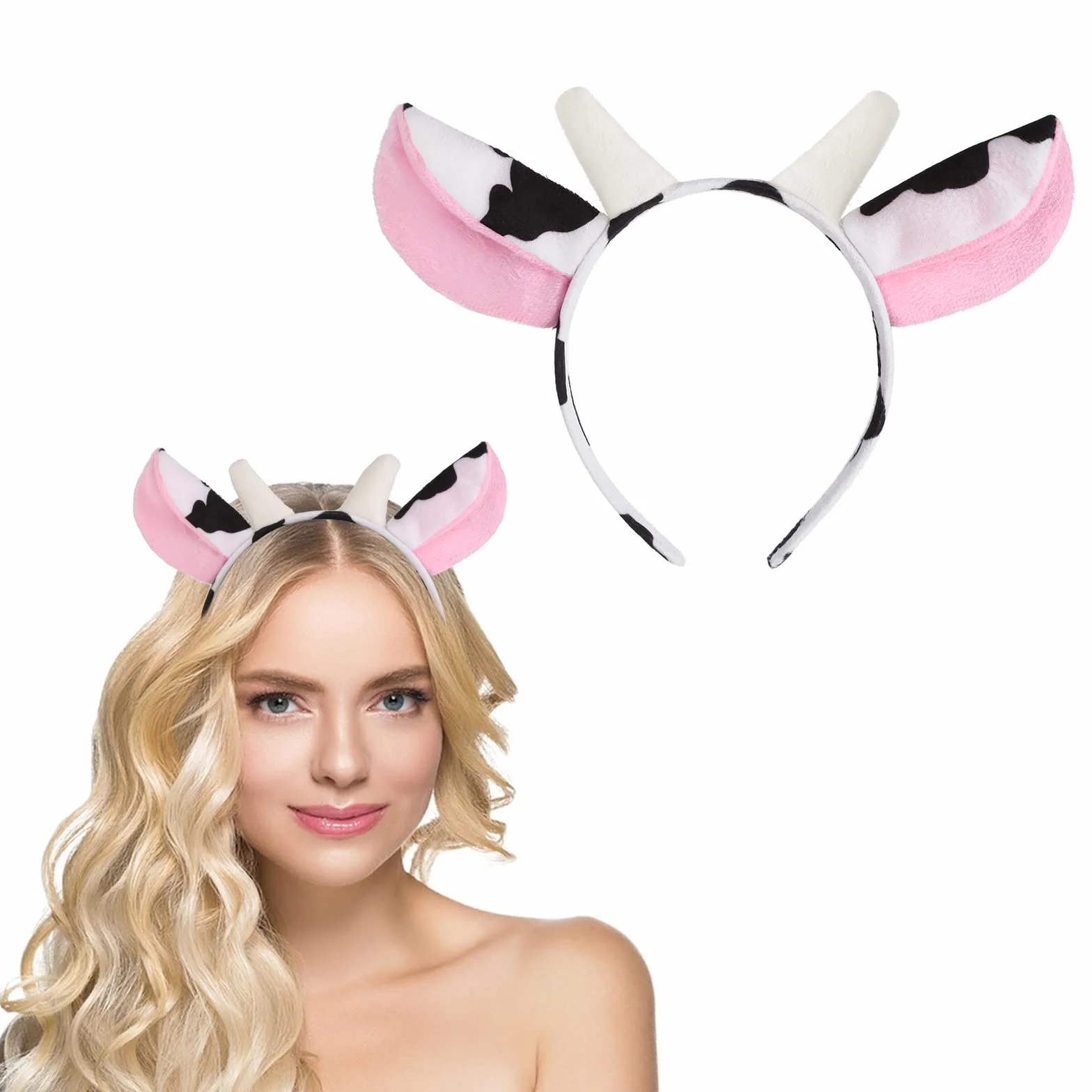 WLLHYF Wielkanoc krowie ucho opaska na głowę zwierzę odzież Valentine krowie opaska na uszy moda wygodne Halloween Boże Narodzenie kostium cosplay akcesoria do włosów