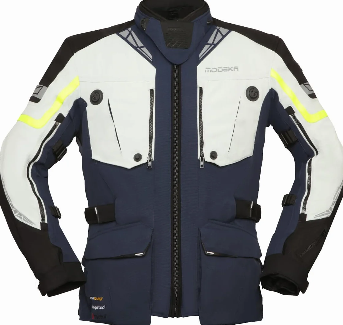 Modeka Panamericana 2 Motocyklowa kurtka tekstylna, jasnoszary/niebieski, 2XL