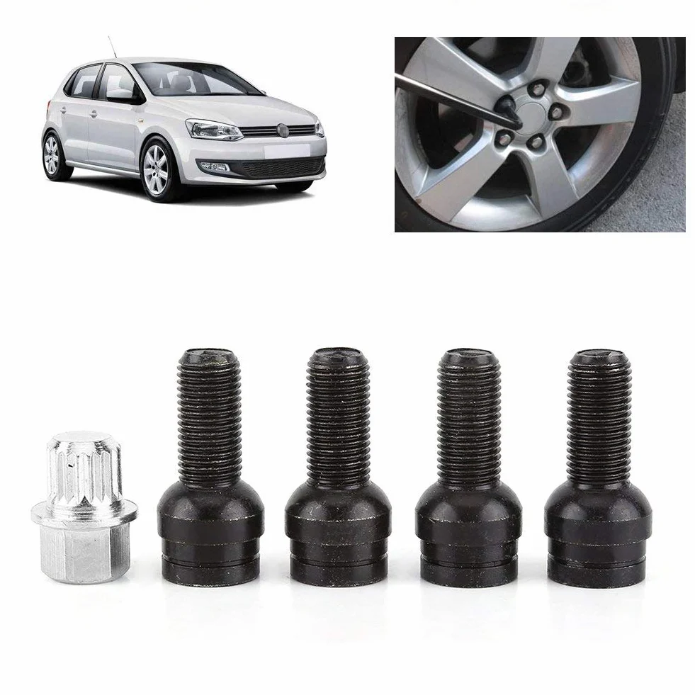 EBTOOLS do śrub kół vw bolt wheel, 4 1 x 1,5 mm stalowa śruba do koła i nakrętka zamka mocowana z kluczem