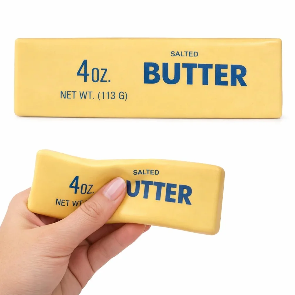 Squeeze Toy Butter – zabawna zabawka Squishy Fidget Toy dla dzieci i dorosłych, miękka, antystresowa, do ugniatania, piłka antystresowa do ugniatania, zabawny gadżet (żółta/tęczowa, 1 szt. w zestawie