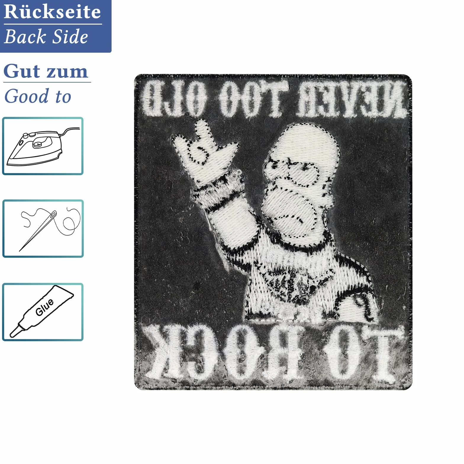 Patch es naszywka do Heavy Metal & Biker Rockabilly Never to Old to Rock Rocker naprasowanka Materiał Znaczek DIY Naprasowanie Naklejka Aplikacja Jeans Odzież Homer Simpson Iron on Patch 90 x 80