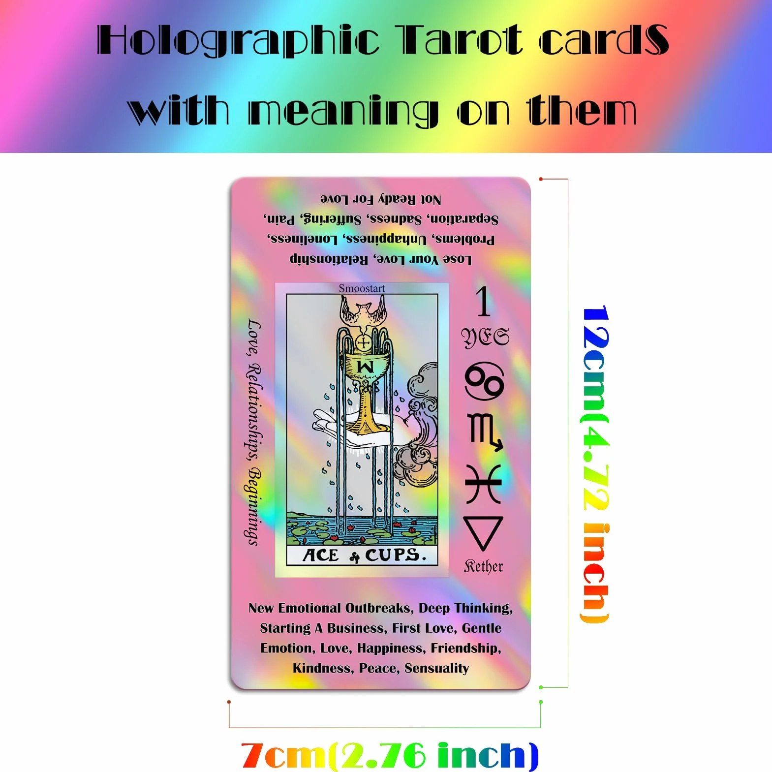 Smoostart Różowa holograficzna talia tarota dla początkujących z przewodnikami, słowami kluczowymi, elementami, planetami, znakami zodiaku, czakrami, tak lub nie, numerologią, literami hebrajskimi