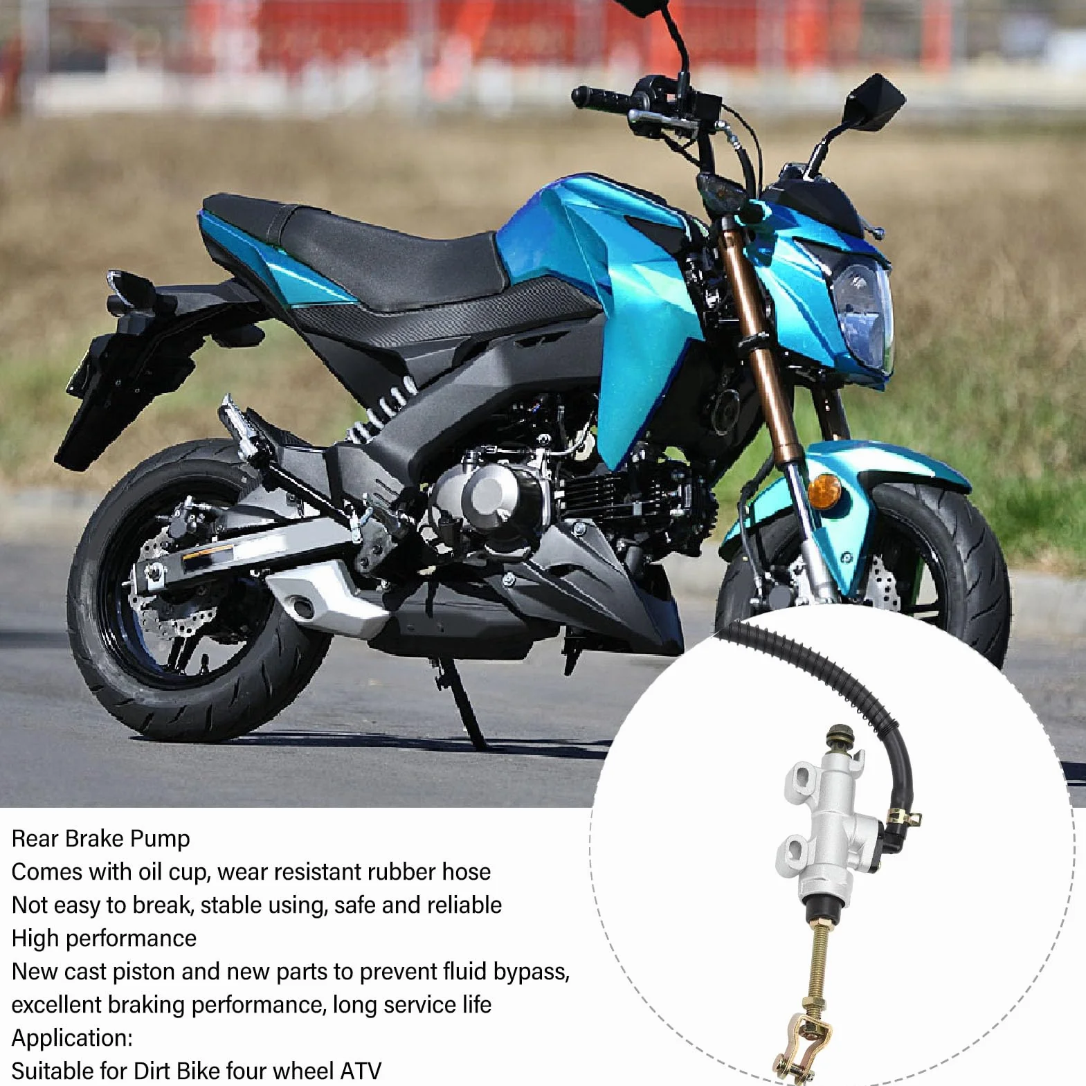 Tylna nożna pompa hamulcowa, tylny hamulec nożny hydrauliczny pompa główna zamiennik zbiornika do motocykla Dirt Bike ATV (biały)