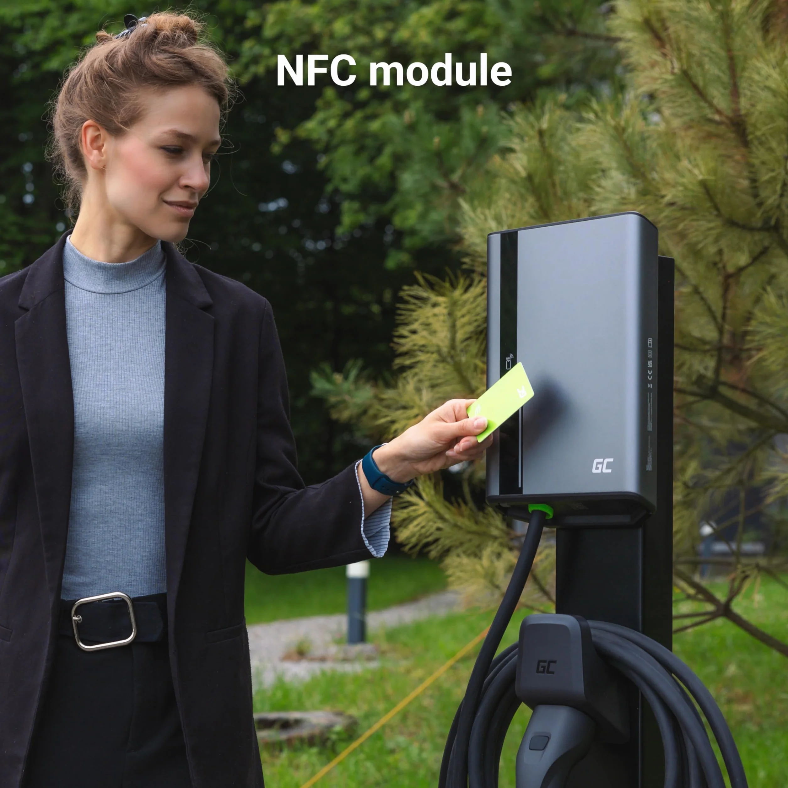 Green Cell GC HabuDen Wallbox 22kW 32A NFC 7,5m Kabel Typ 2 Ładowarka EV Aplikacja GC Bluetooth WiFi Inteligentna Stacja Ładowania Samochodów Elektrycznych Regulacja mocy 3.6kW