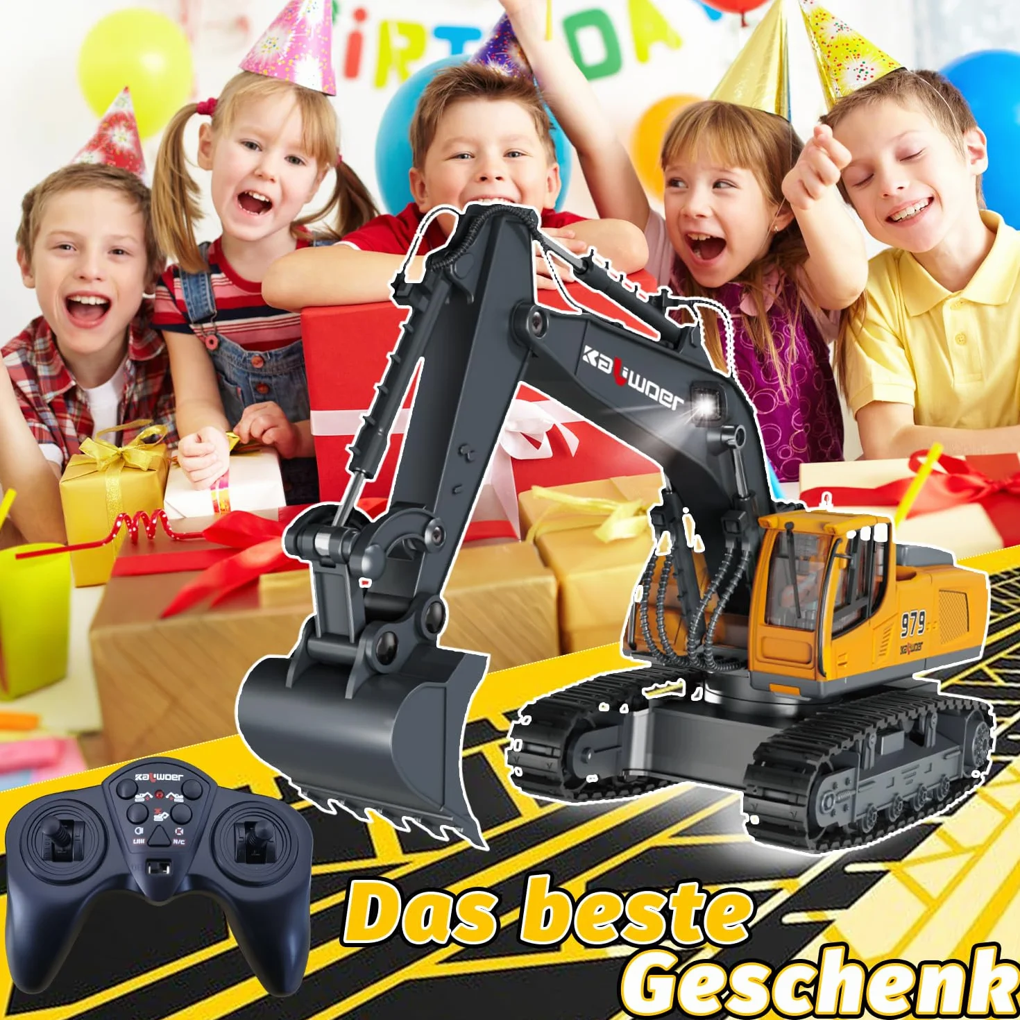 Zdalnie sterowana koparka, zdalnie sterowana, dla dzieci w wieku od 3, 4, 6, 8 lat, 1:18, 11 kanałów, z pilotem zdalnego sterowania, szufelką i światłem LED, koparka gąsienicowa, zabawka dla dzieci w