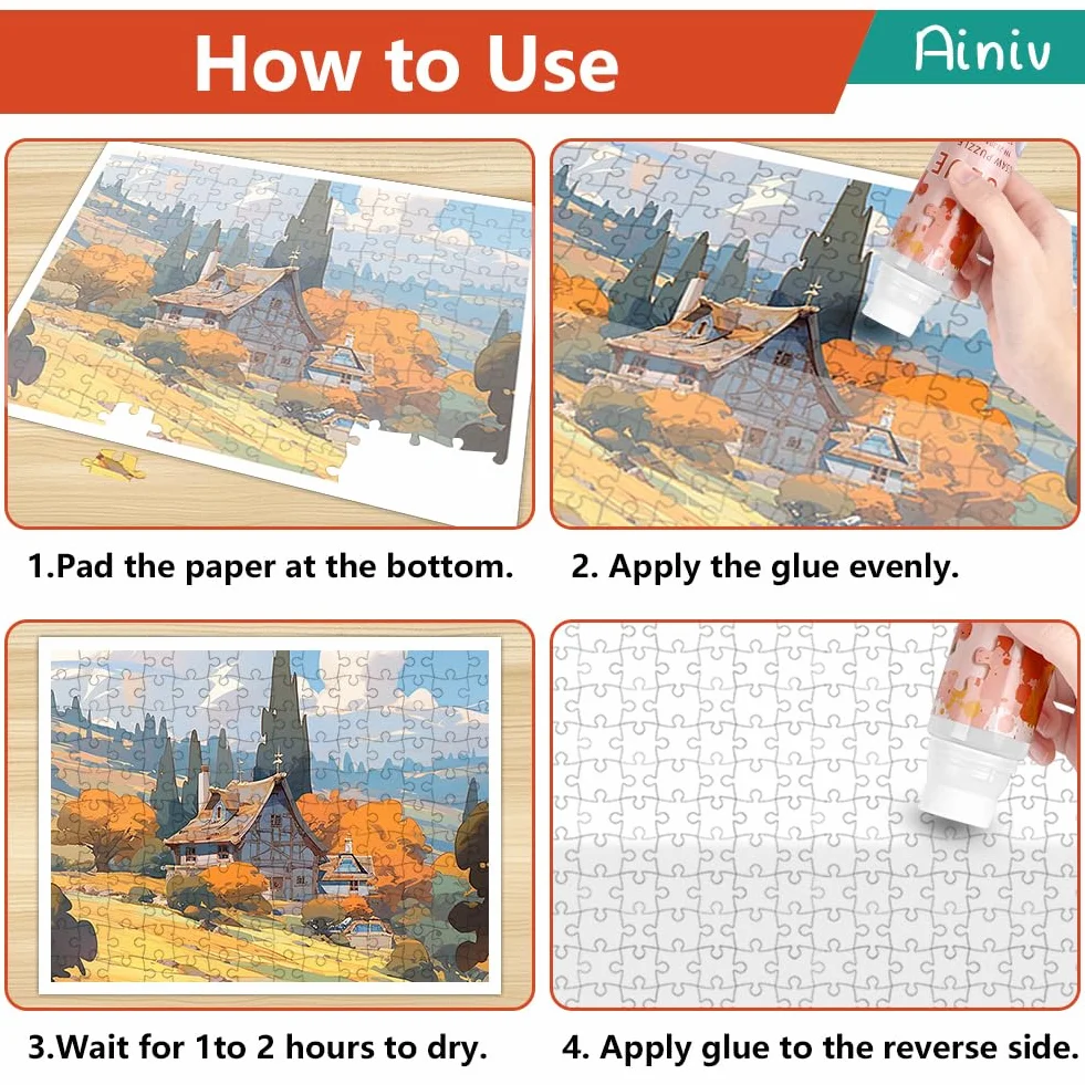 Ainiv Klej do puzzli z gąbką – przezroczysta, rozpuszczalna w wodzie, szybkoschnąca formuła na puzzle 1000/1500/2000 elementów, idealna do rękodzieła, projektów DIY i oszałamiających wyświetlaczy (120