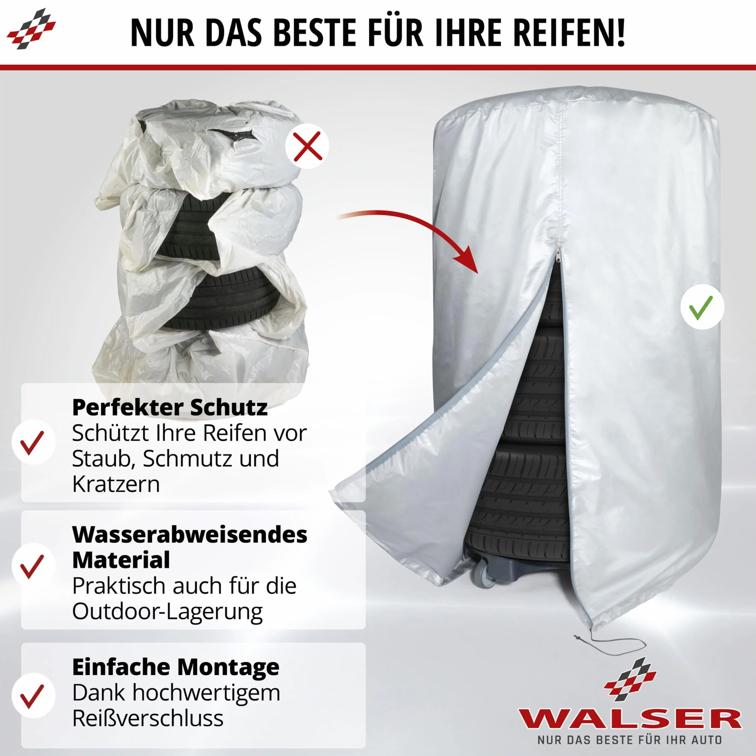 WALSER Torba na opony samochodowe do przechowywania 4 opon srebrna 19-20 cali