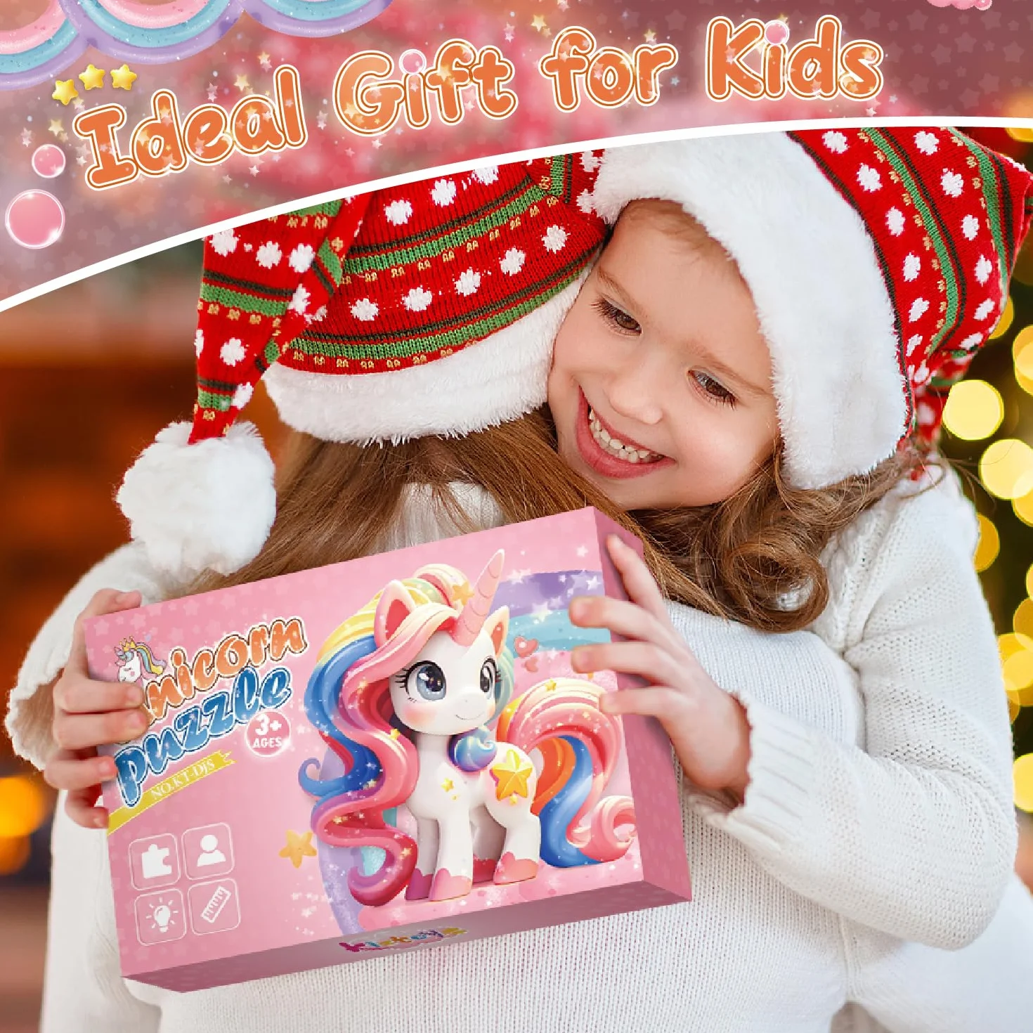 Kiztoys Puzzle podłogowe Jednorożec dla dziewczyn - 45 sztuk uroczych różowych puzzli jednorożca, prezenty z jednorożcem dla dzieci w wieku 3-8 lat