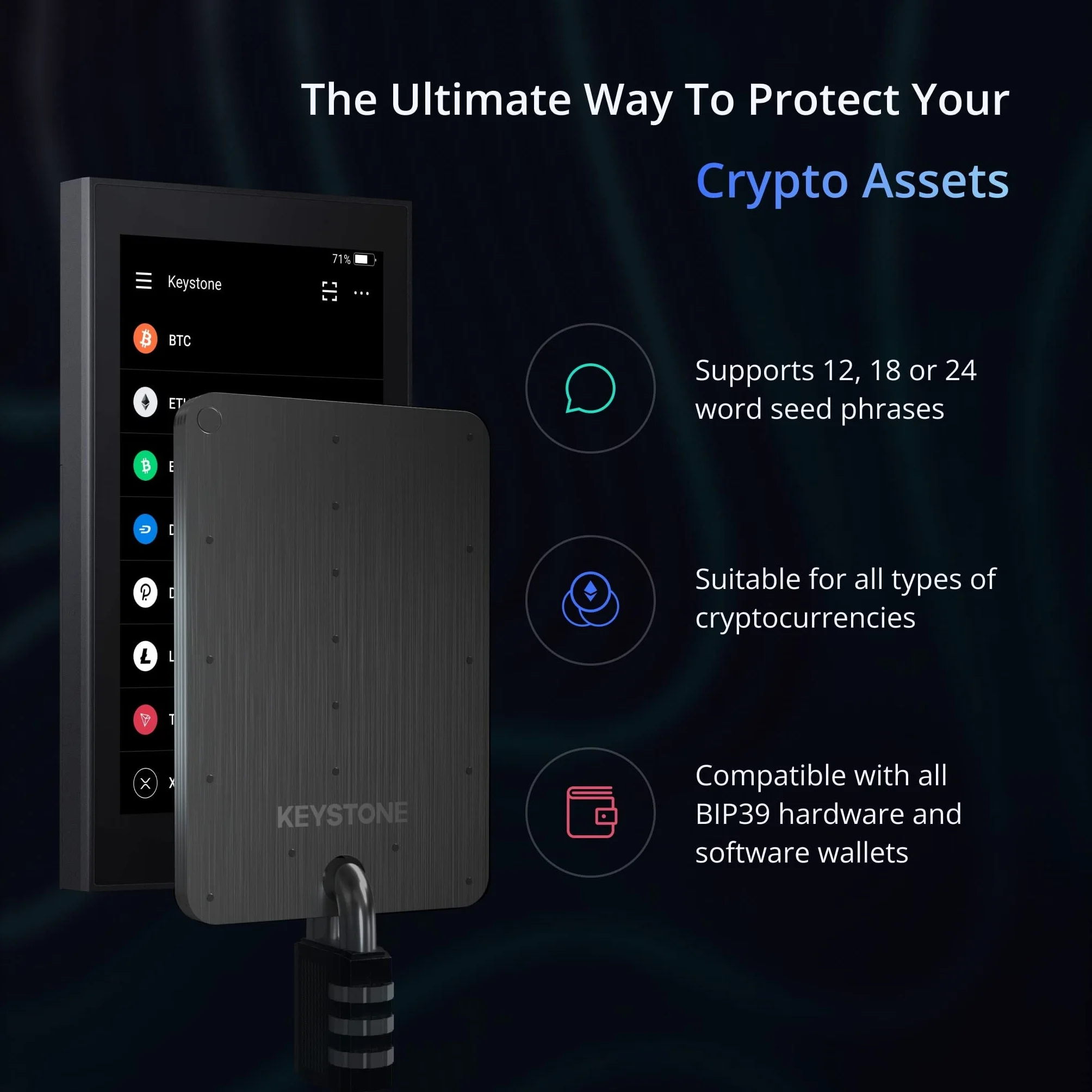 KEYSTONE Crypto Seed Storage, Crypto Capsule Metal Wallet, Cold Storage Backup, 24 Words Bitcoin Key Phrase Storage, 304 Steel Plate, Compatible with All BIP39 Wallets (Keystone Tablet Plus)