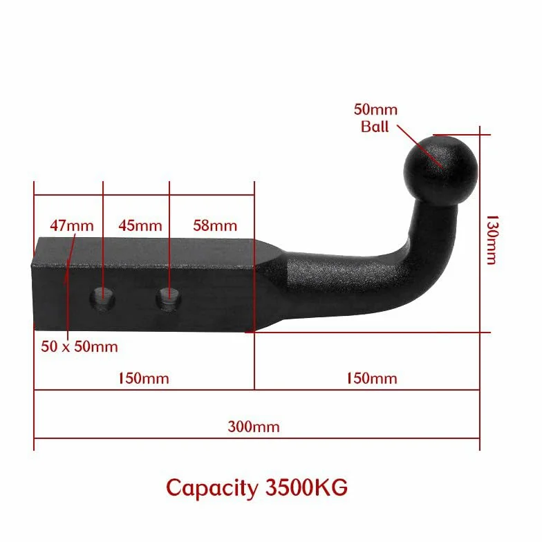 Hak holowniczy 50mm z głowicą kulkową stalową, kompatybilny z odbiornikiem 50x50mm, do SUV-ów i samochodów terenowych
