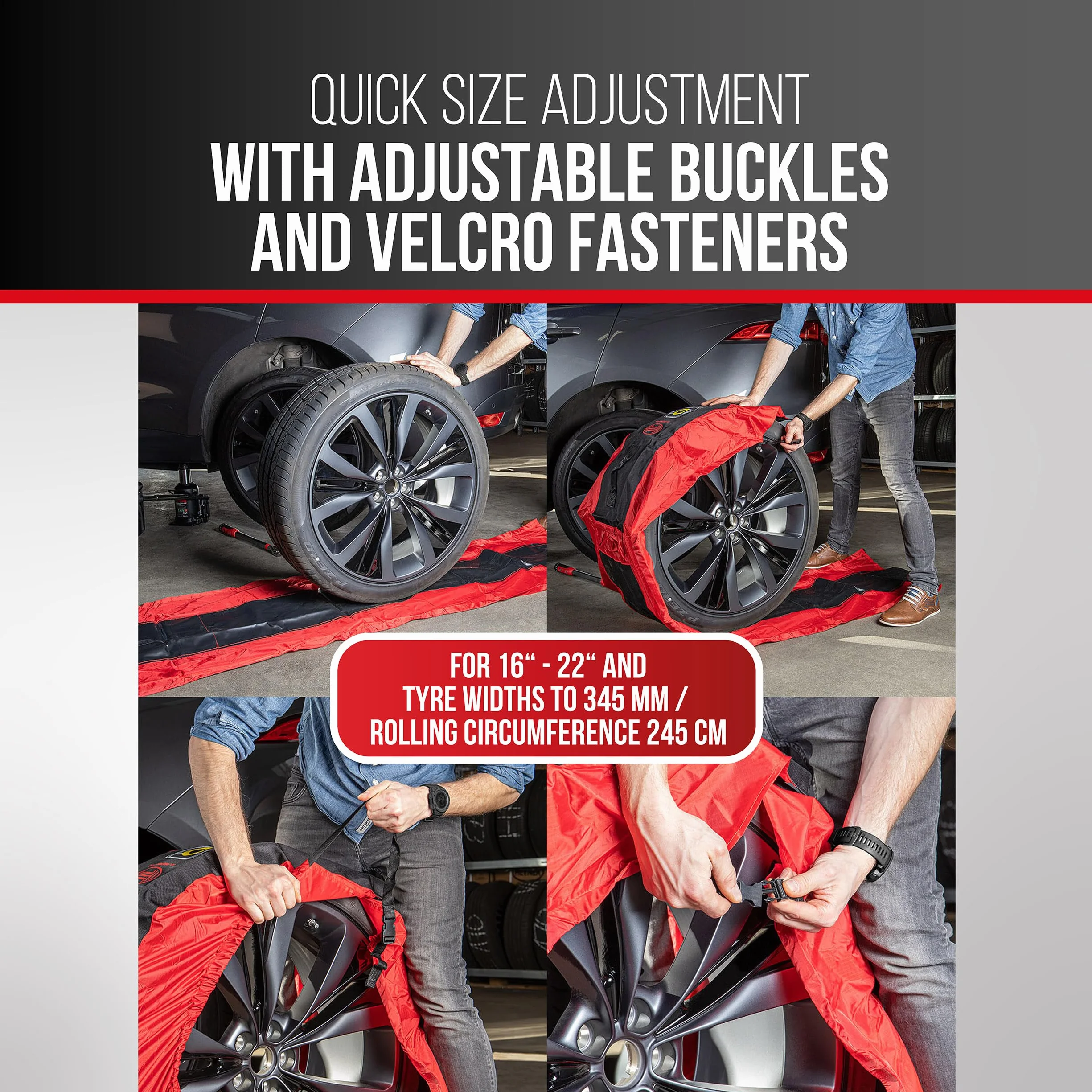 HEYNER Torba na opony SUV WheelStar Pro, ochraniacz XL, nylon 600D, czarno-czerwona