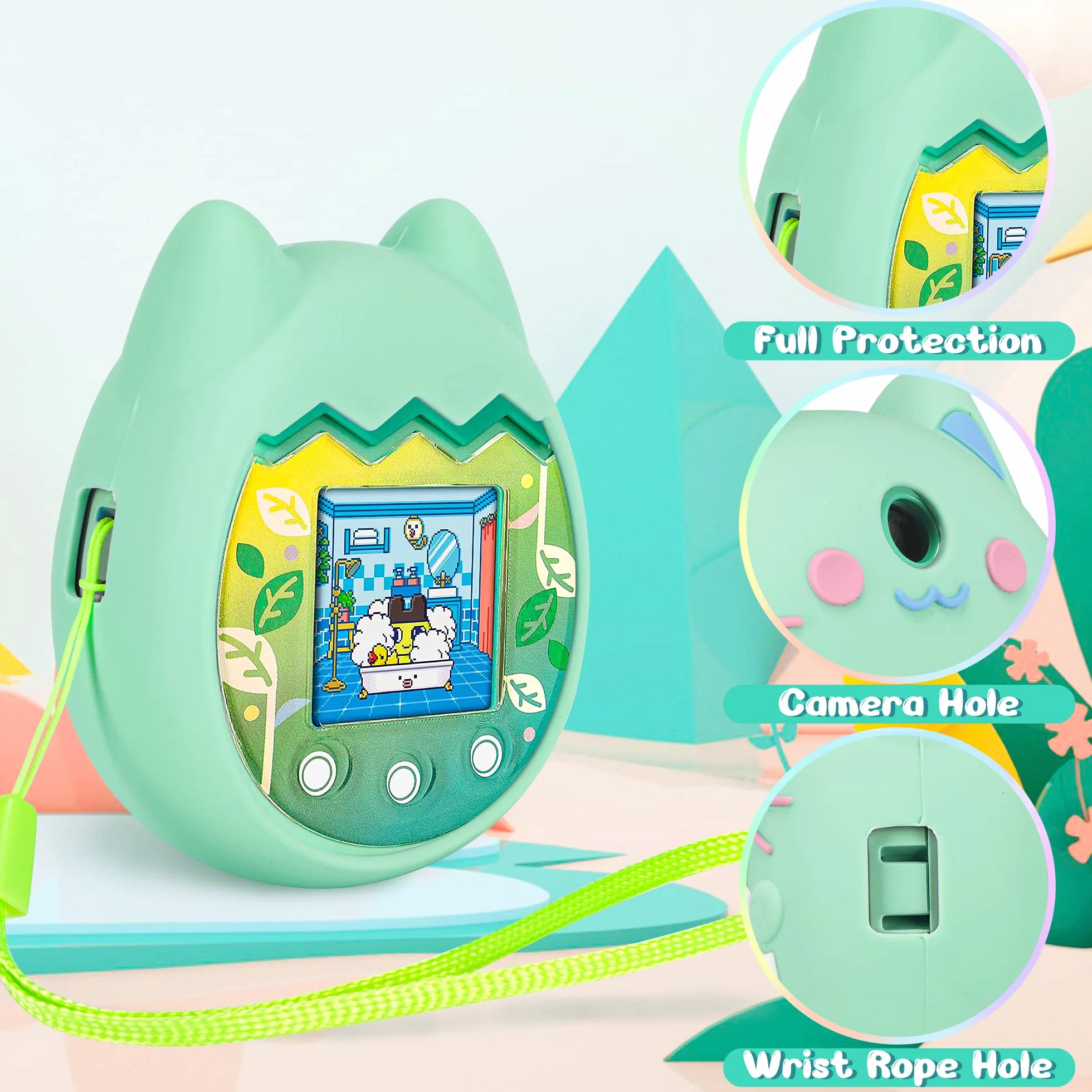 Silikonowe etui i twarda obudowa, kompatybilne z Tamagotchi Pix, etui ochronne do Tamagotchi Pix z paskiem na rękę, ochroną ekranu i smyczą (kolor zielony)
