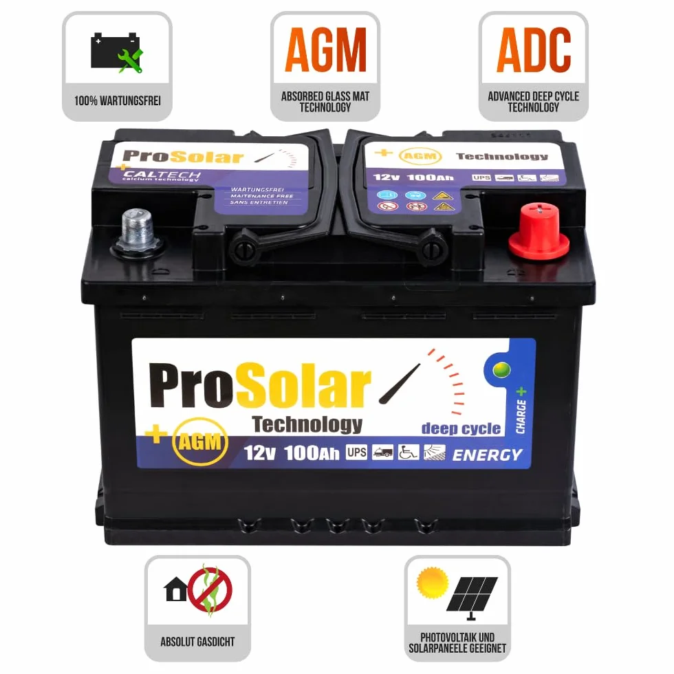 AGM akumulator solarny 12 V 100 Ah, akumulator solarny Deep Cycle, akumulator konsumencki, do przyczepy kempingowej, łodzi, 100 Ah