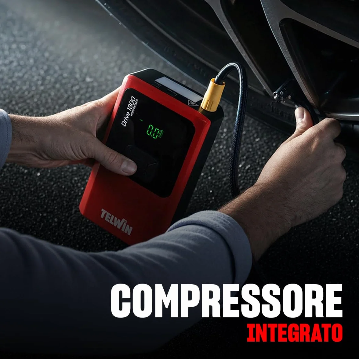 Telwin Napęd 1800 Kompressor 12V Przenośny Akumulator Awaryjny z Sprężarką Powerbank LED 1800A