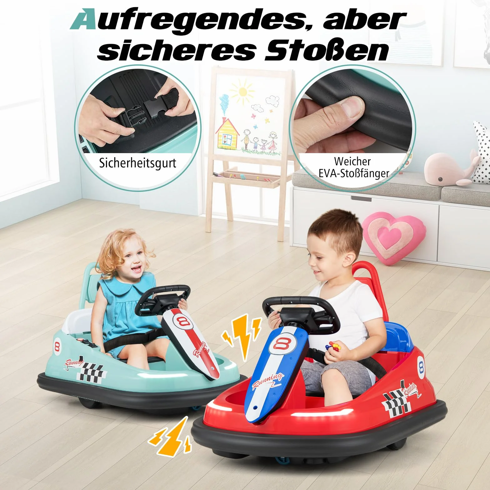 COSTWAY 6 V hulajnoga samochodowa dla dzieci, bumper car z muzyką i światłami, obrót o 360 stopni, samochód elektryczny dla dzieci od 18 miesięcy, 1,5-3 km/h (zielona)