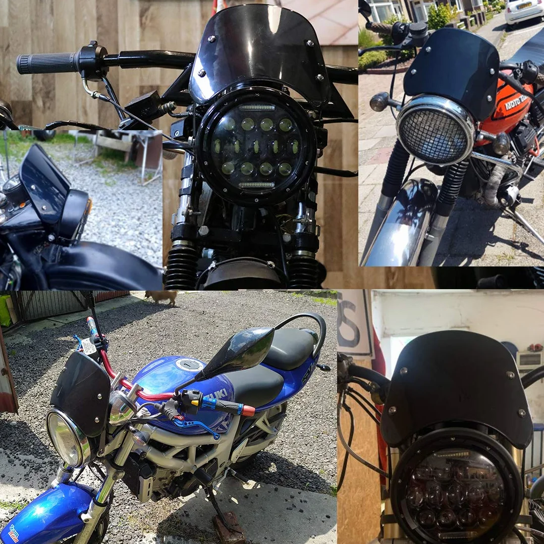 Uniwersalna osłona na przednią szybę motocyklową, owiewka do reflektorów motocyklowych o przekątnej 15 cm – 7", kolor czarny