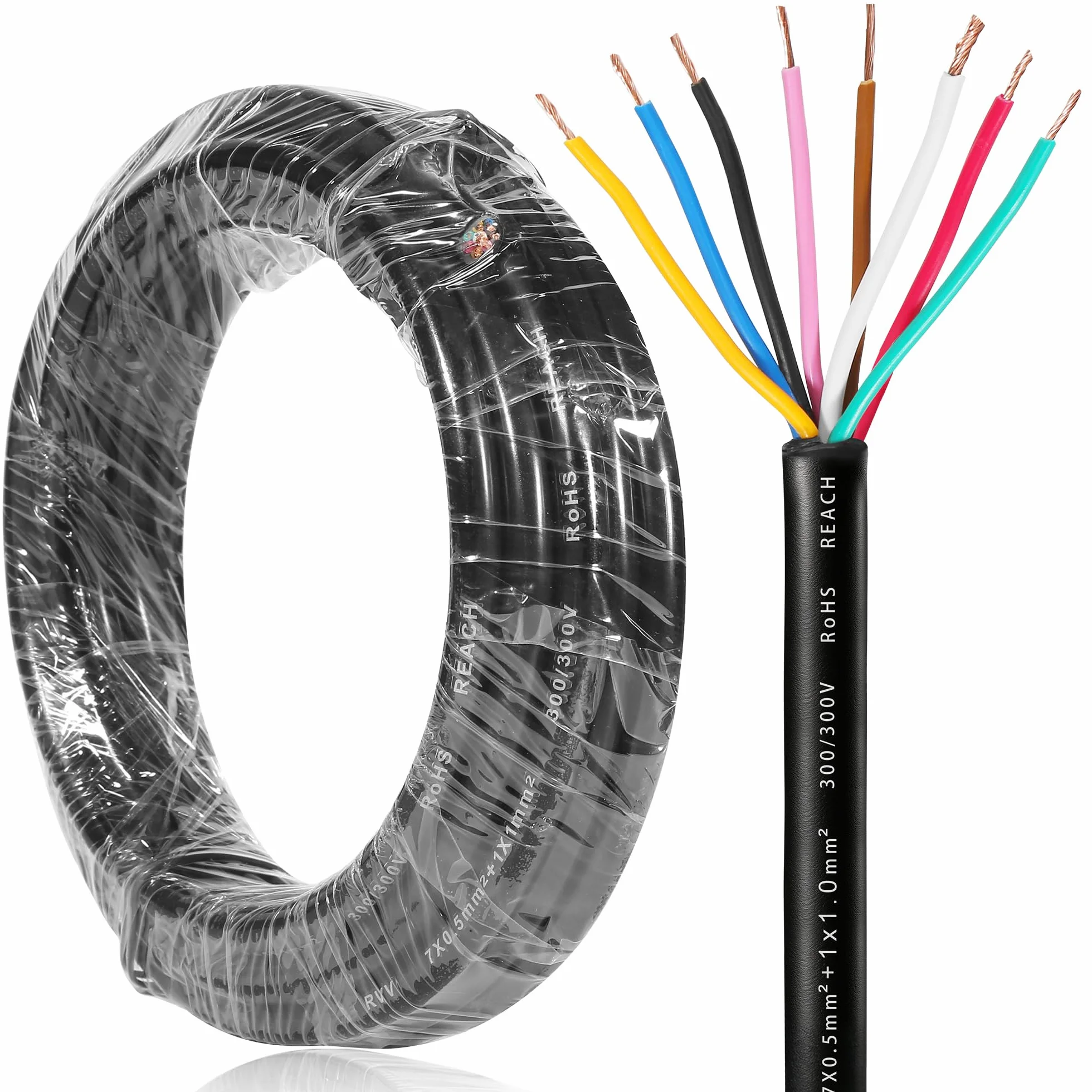 8-żyłowy kabel do przyczepy samochodowej 2 m, kabel samochodowy 8-żyłowy do oświetlenia przyczepy, tylne światła, 8-biegunowy, kabel elektryczny FLRYY (7 x 0,5 mm² + 1 x 1 mm²)