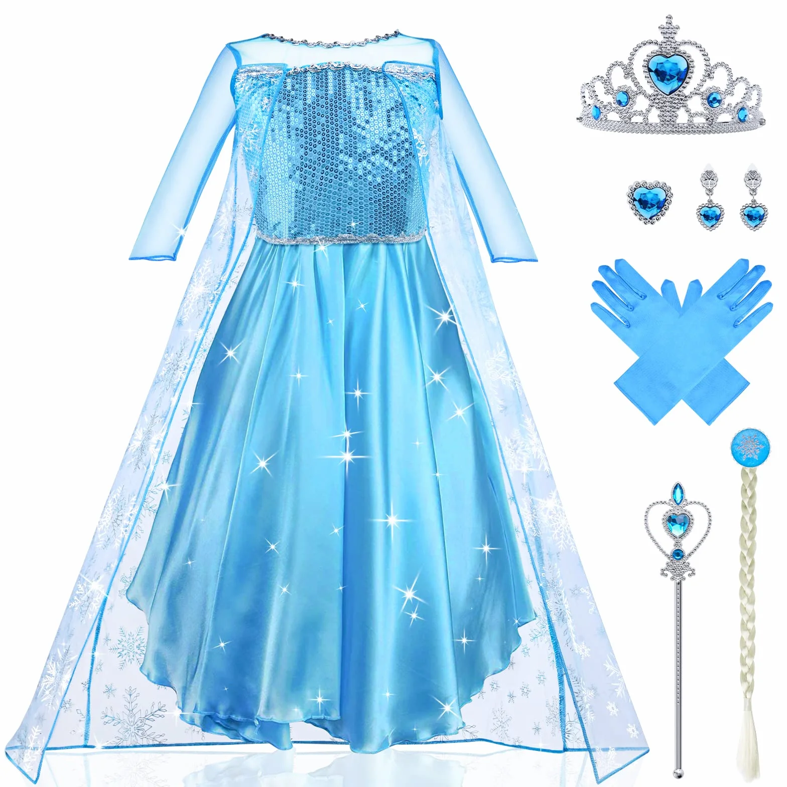URAQT Sukienka Elsa, Kostium Księżniczki Elsy Z Różdżką Wróżki I Tiarą Z Koroną, Sukienka Elsa Anna Dla Dziewczynek, Deluxe Girls Fancy Dress Na Imprezę Cosplay Druhna Korowód