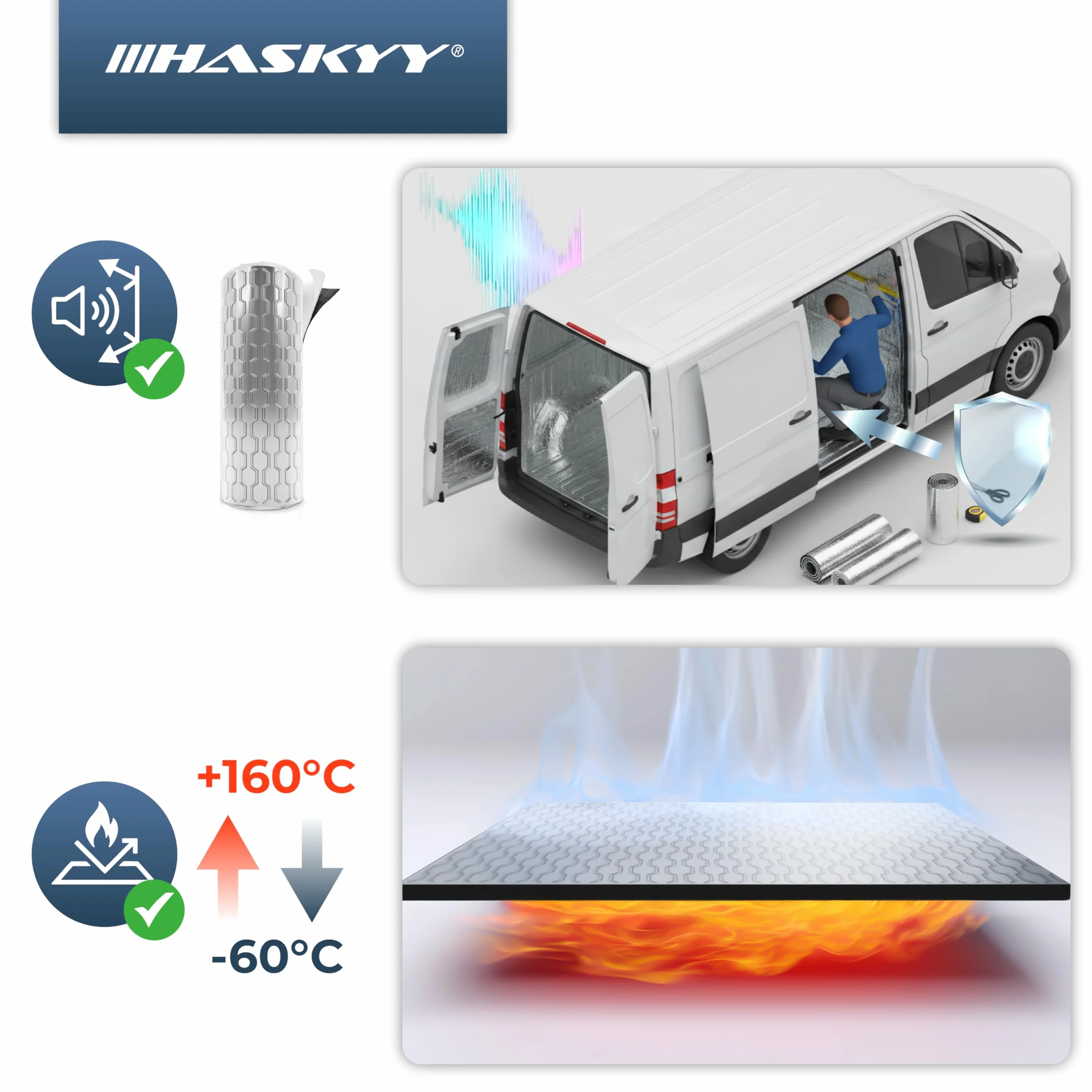 HASKYY Samoprzylepna mata izolacyjna z aluminium, 2 mm, 2 m², izolacja akustyczna i wygłuszająca