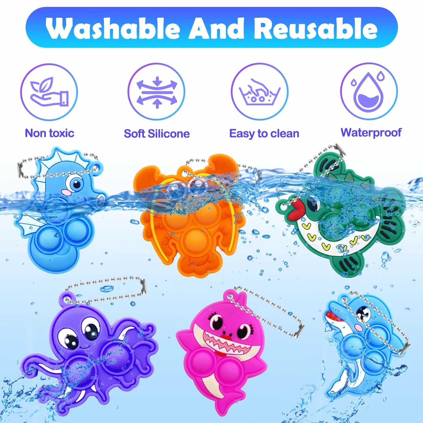 Yeefunjoy 12 sztuk breloczków Pop Keyring It Fidget Toy, breloczki z motywem zwierząt morskich Pop Keychain Bubble Stress Relief dla dzieci, dodatki do torebek z upominkami dla dzieci i dorosłych