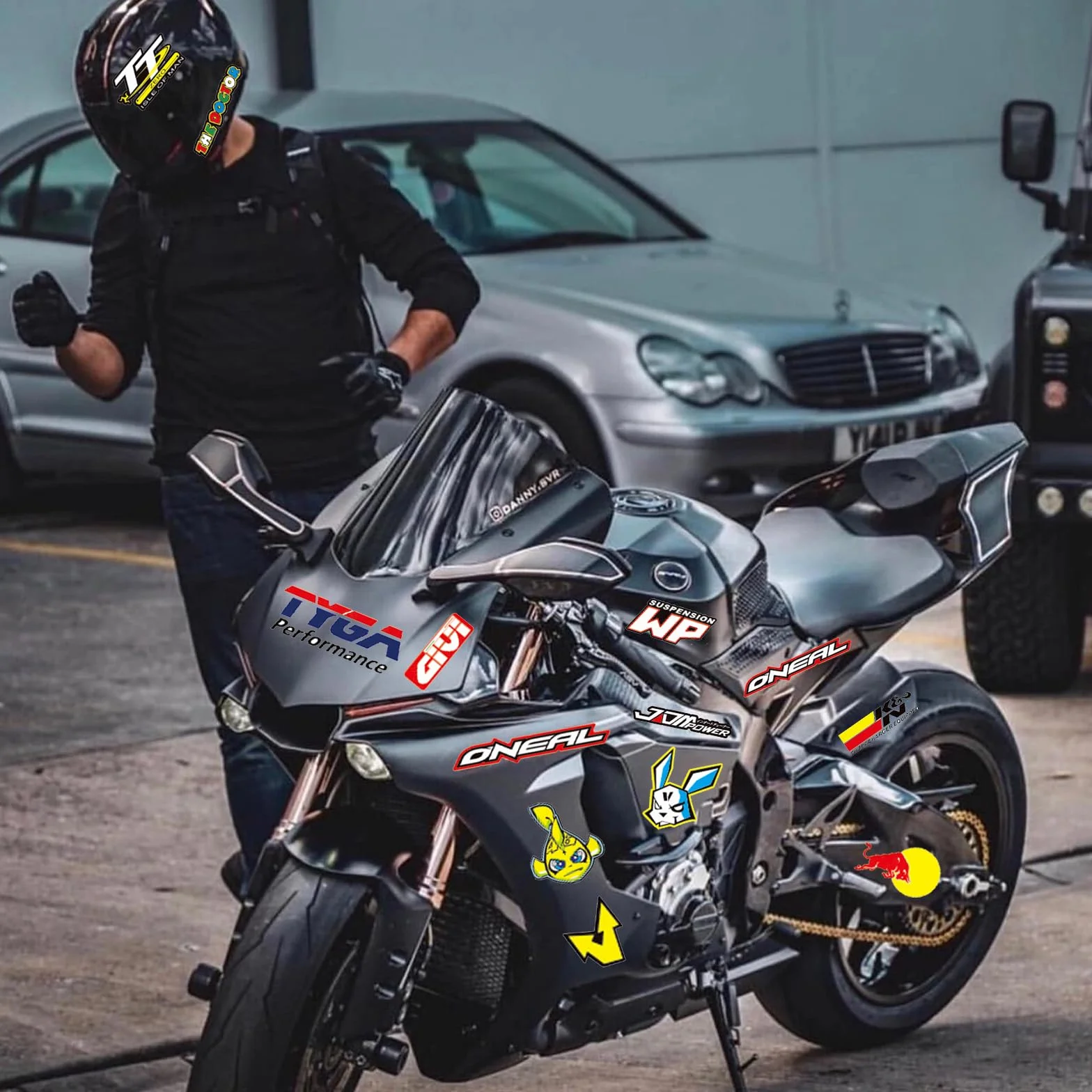 Naklejki na motocykl, 3 zdjęcia, sponsorzy, motocross, sporty motorowe, na kask rowerowy, naklejki winylowe, odpowiednie dla motocykl, deskorolkę, samochód, kask na skuter