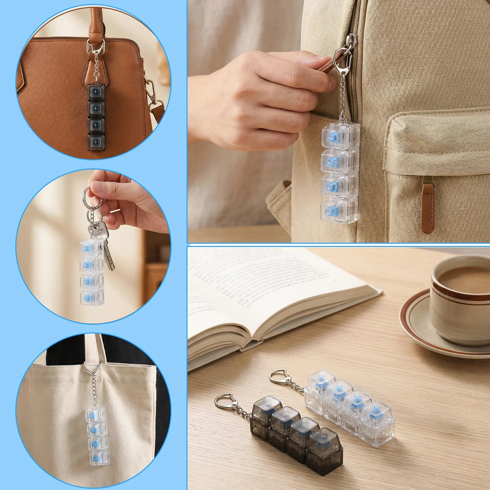 2 sztuki breloczków do kluczy z klawiaturą, zabawna klawiatura Fidget Keychain, breloczek do kluczy, breloczek do kluczy, czarno-biały, do redukcji stresu, dla dorosłych
