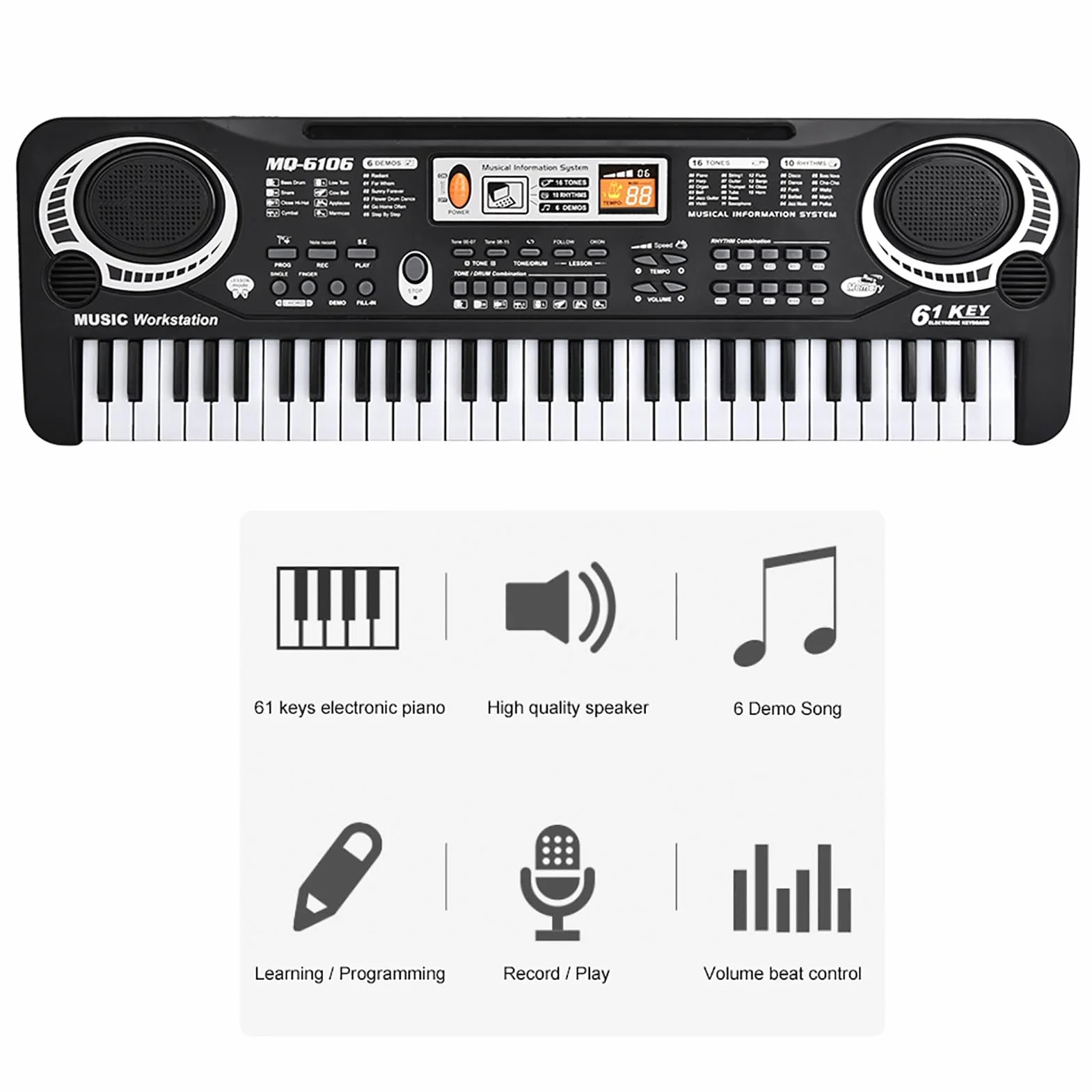Pianino elektroniczne 61 klawiszy Klawiatura E z klawiaturą cyfrową i mikrofonem Wtyczka EU Elektroniczna interaktywna klawiatura fortepianowa Zabawka edukacyjna z 6 piosenkami dla dzieci