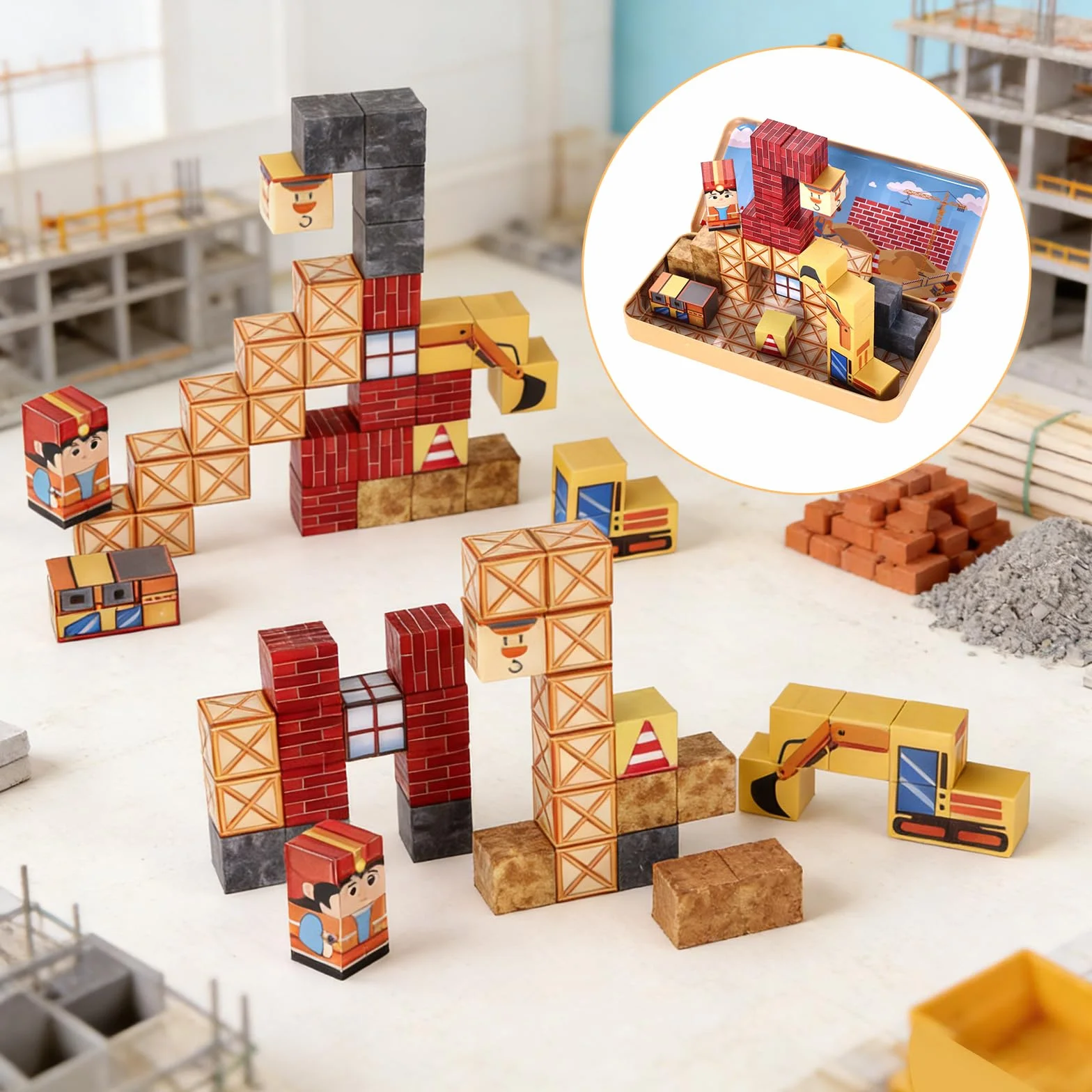 35Pcs Magnetyczne Klocki Podróżne, Mini Magnetyczne Kostki Konstrukcyjne Edukacyjne Zabawki Nauki z Przenośnym Etui Przechowywania dla Dzieci Maluchów Chłopców Dziewczynek Prezent Budowlanej