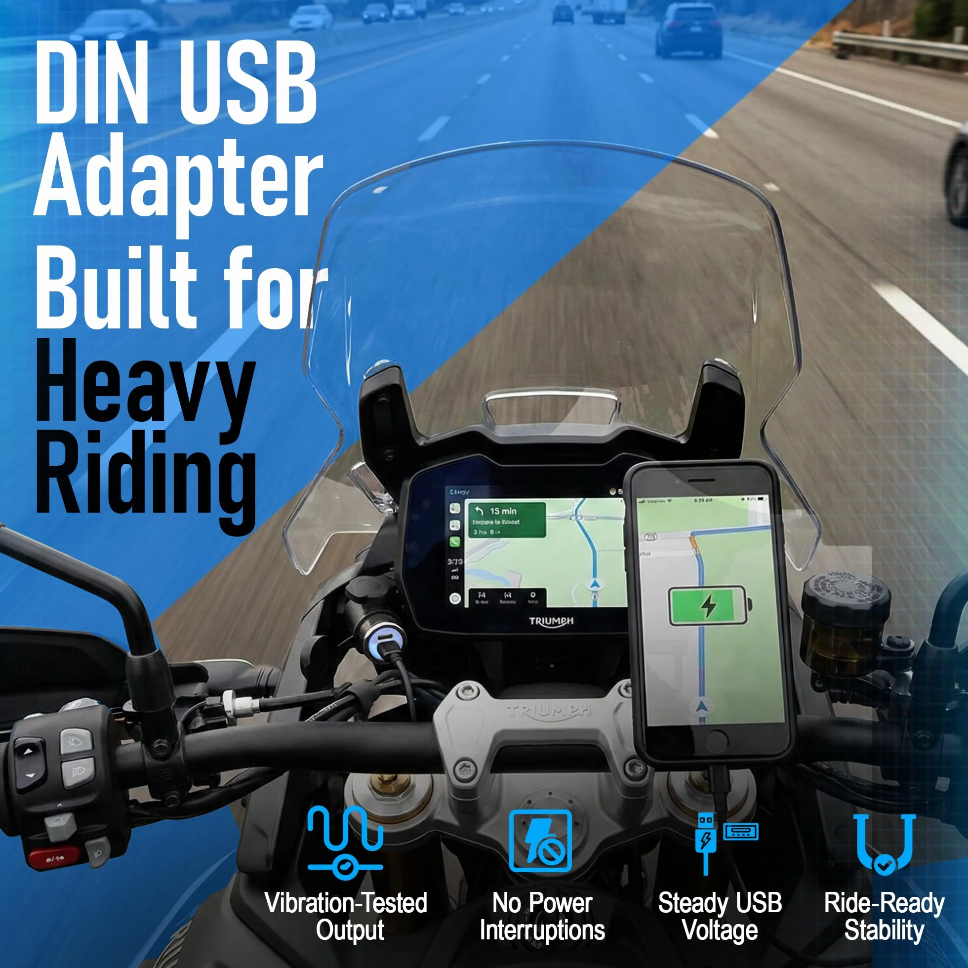 Cliff-Top USB ładowarka DIN (Hella) do motocykli 4,6A, kompatybilna z motocyklami BMW (krótki kąt)