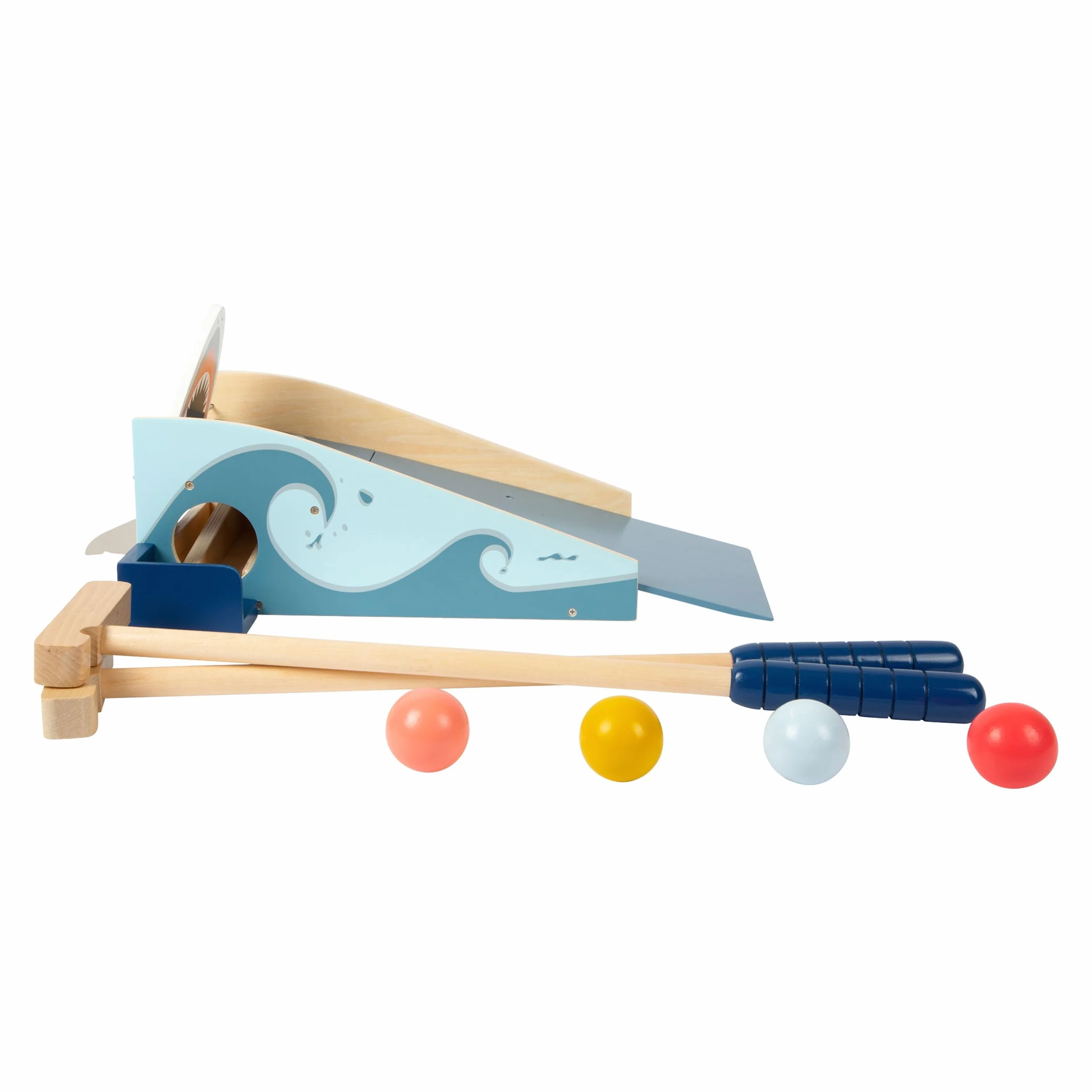 small foot Mini golf "Shark Attack" z drewna, z wbudowanym mechanizmem zatrzaskowym, od 3 lat, 11588