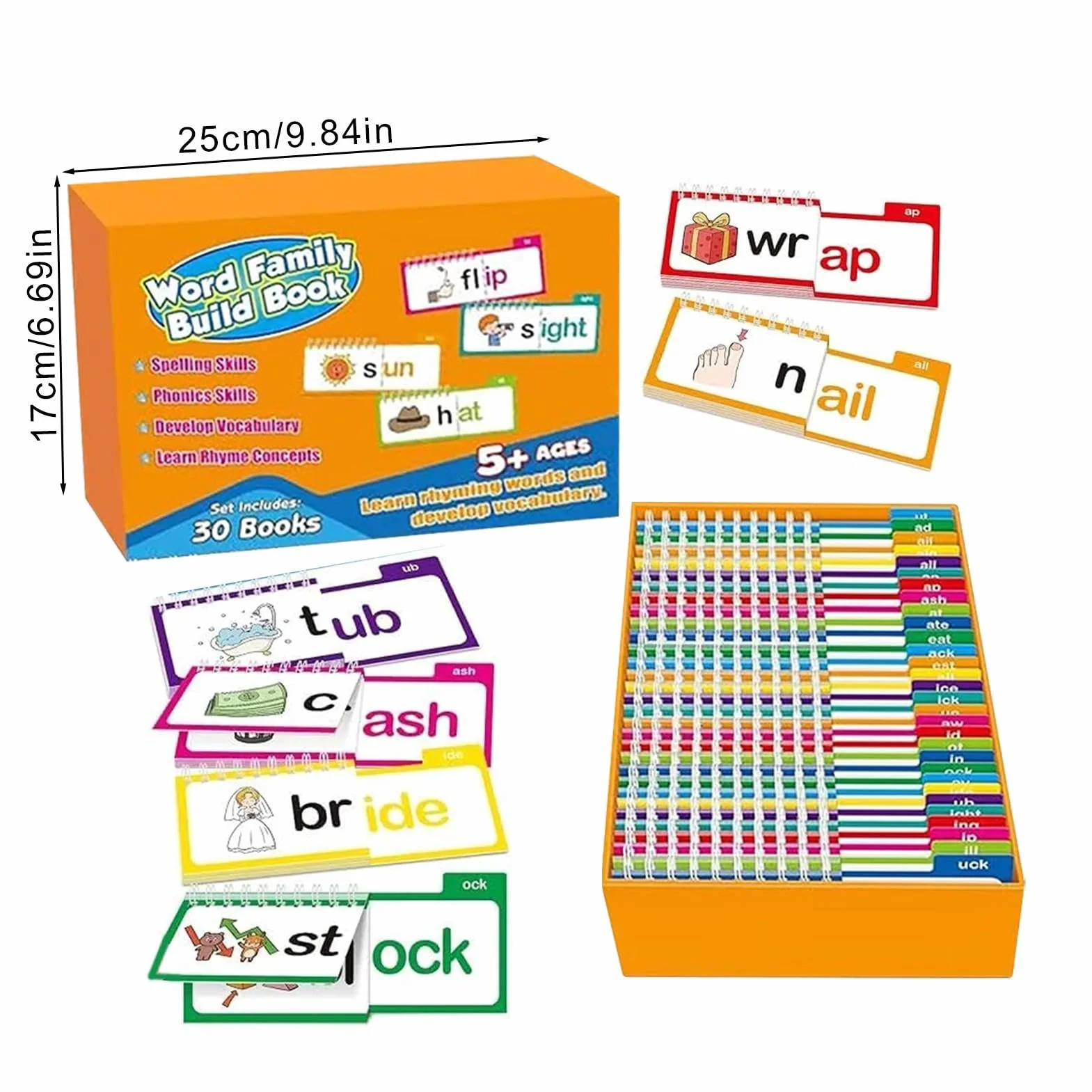 Read and Rhyme Book, Activity Word Family Build Book, 9.84x6.69in Learn to Read Phonics, Letter Sounds with Sight Words for Kids and Early Preschool Educational Games