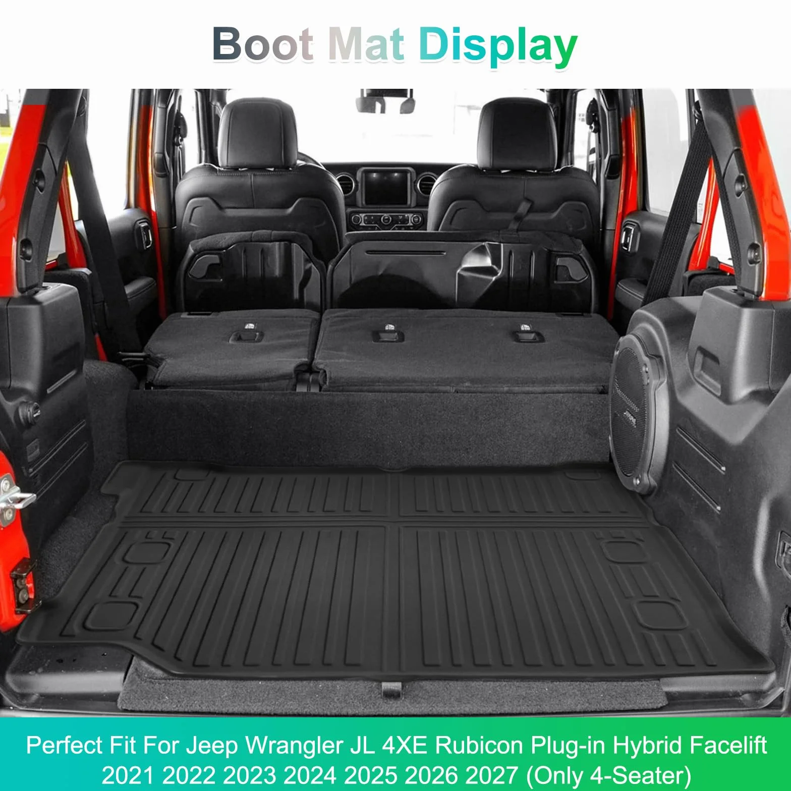 GAFAT J eep Wrangler JL 4XE Plug-in Hybrid 2021-2024 2025 mata do bagażnika, łatwa do złożenia, 4 x TPE mata do bagażnika na każdą pogodę, oryginalna, skanowanie 3D, wysoka krawędź, wielofunkcyjna,