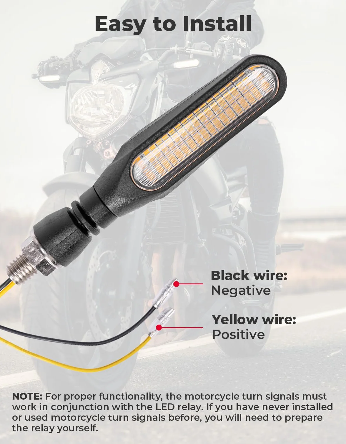 KEMIMOTO Kierunkowskazy motocyklowe E24 Mark, 12 V, super jasne diody LED, M10, czarne, uniwersalne kierunkowskazy, IP67, wodoszczelne kierunkowskazy do motocrossu, roweru, 2 sztuki