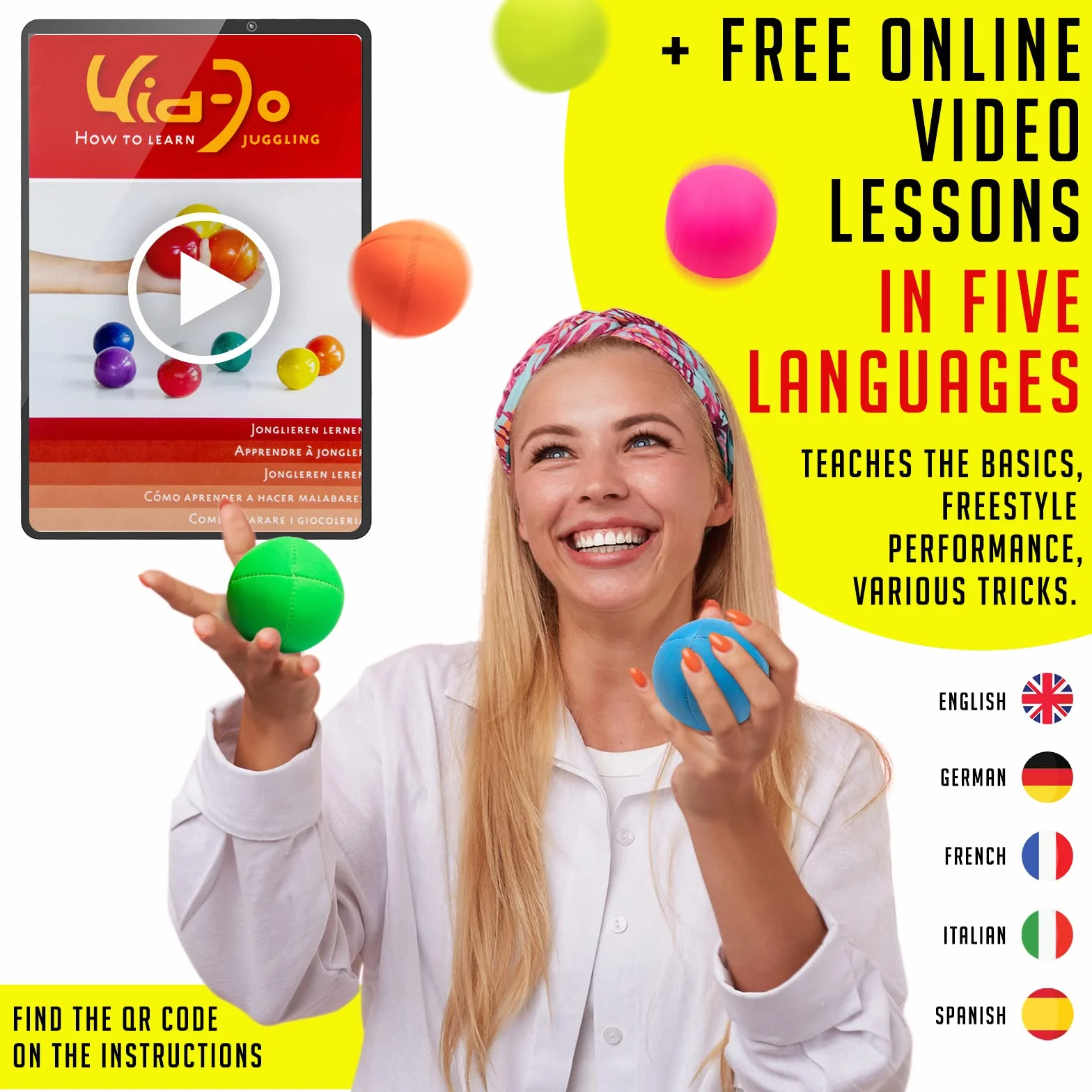 Juggle Dream 5 x Pro UV Smoothie piłki do żonglowania- zestaw 5 piłek do żonglowania z darmowym filmem do nauki online, idealne dla początkujących i ekspertów(Niebieski)