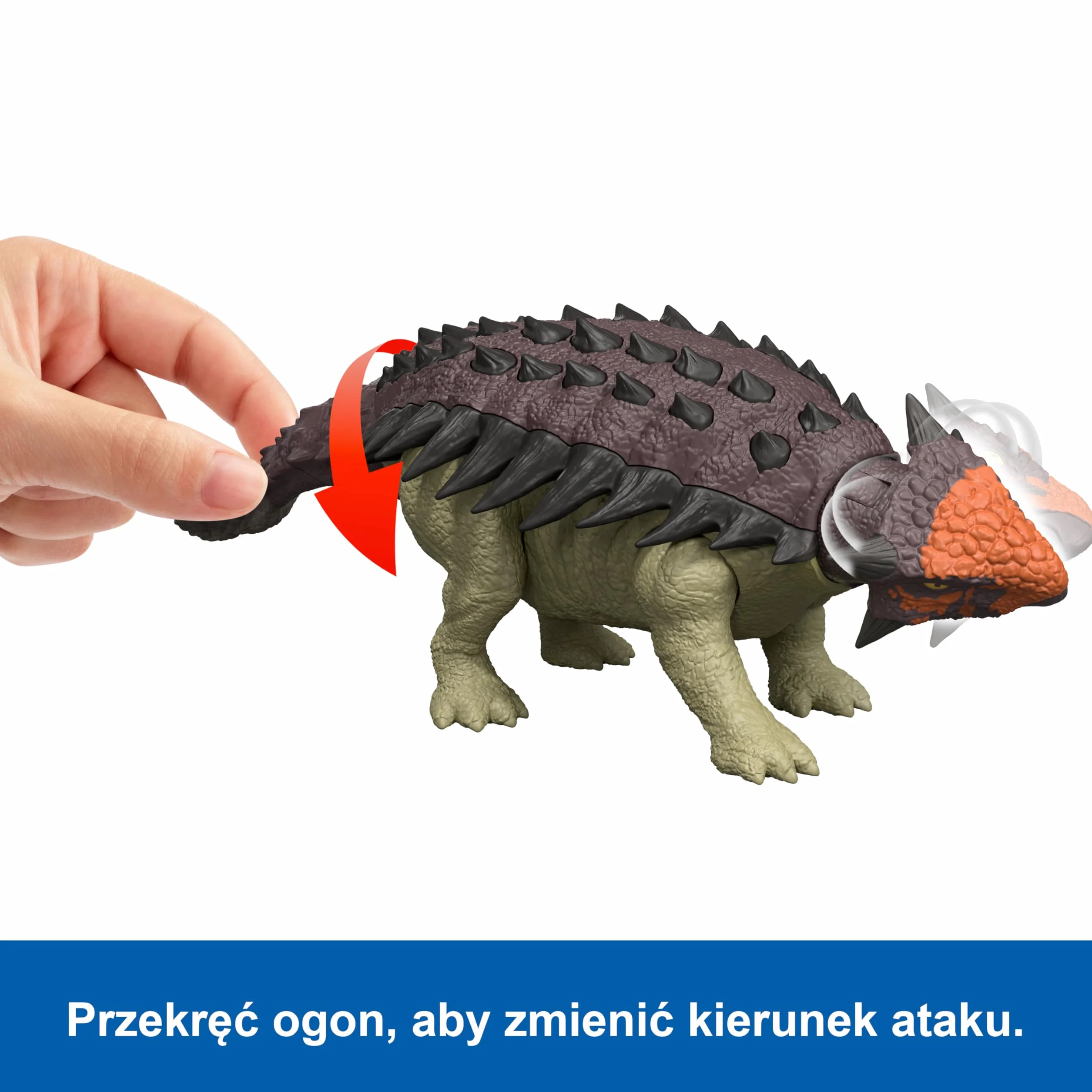 Mattel Jurassic World Rebirth Odrodzenie Ankylozaur Ryczący dinozaur Figurka dinozaura z wielokierunkowym atakiem paszczą i dźwiękiem, do ustawiania w różnych pozach, zabawka dinozaur, JGB90