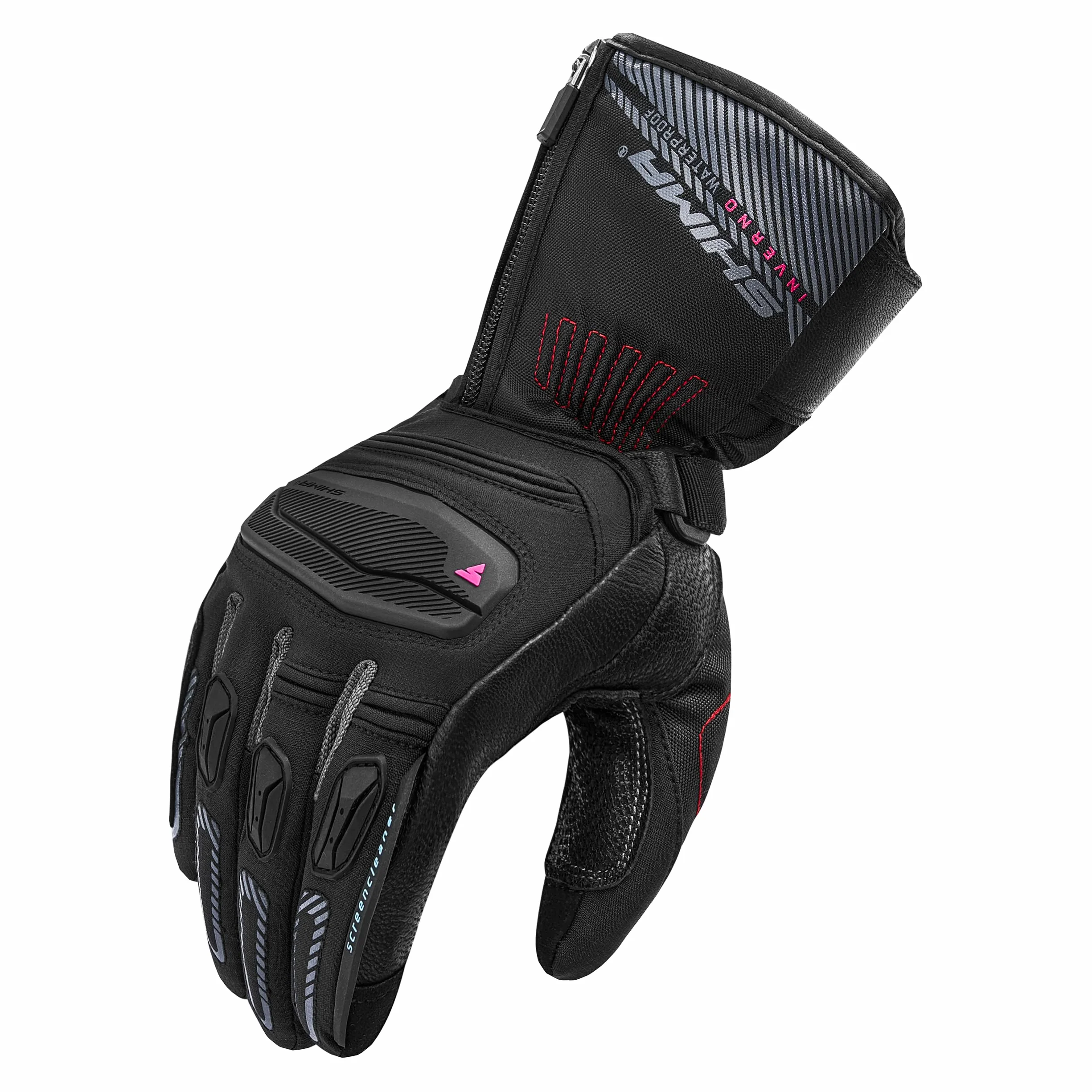SHIMA INVERNO Rękawice motocyklowe, damskie, skórzane, długie ochraniacze dla motocyklistów, perforowane, wentylowane, wzmocnione, wodoodporne, do ekranu dotykowego, do sportów motorowych (damskie
