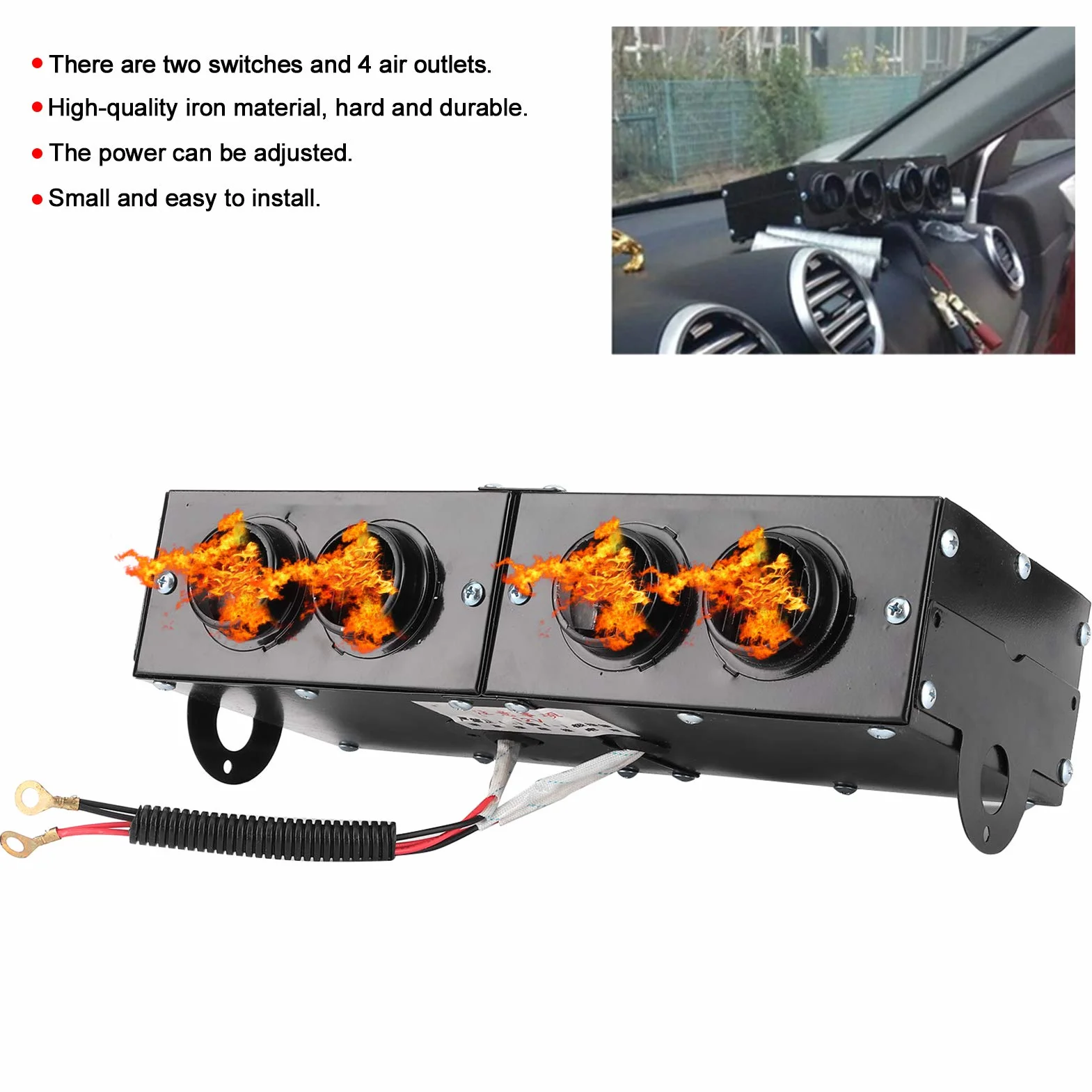 Automatyczna nagrzewnica, odmgławiacz Auto 4-otworowa nagrzewnica z termowentylatorem 12 V Odszraniacz Odmrażacz 150 W / 300 W regulowany
