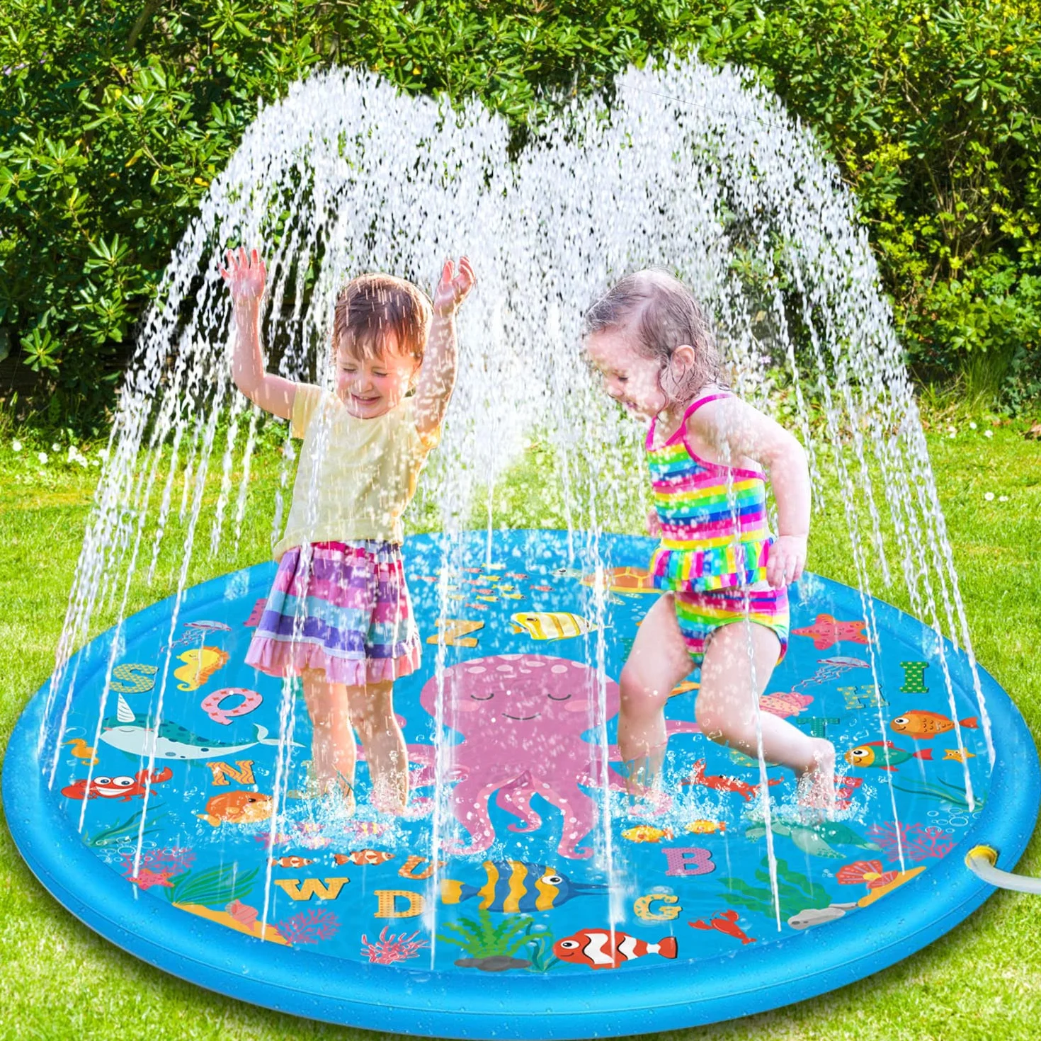 Lubibi Splash Pad, 170 cm, mata do zabawy wodna, mata do zabawy, ochrona przed rozpryskiwaniem, do nauki na świeżym powietrzu, na lato, do ogrodu, nadmuchiwana zabawka wodna dla niemowląt, dzieci