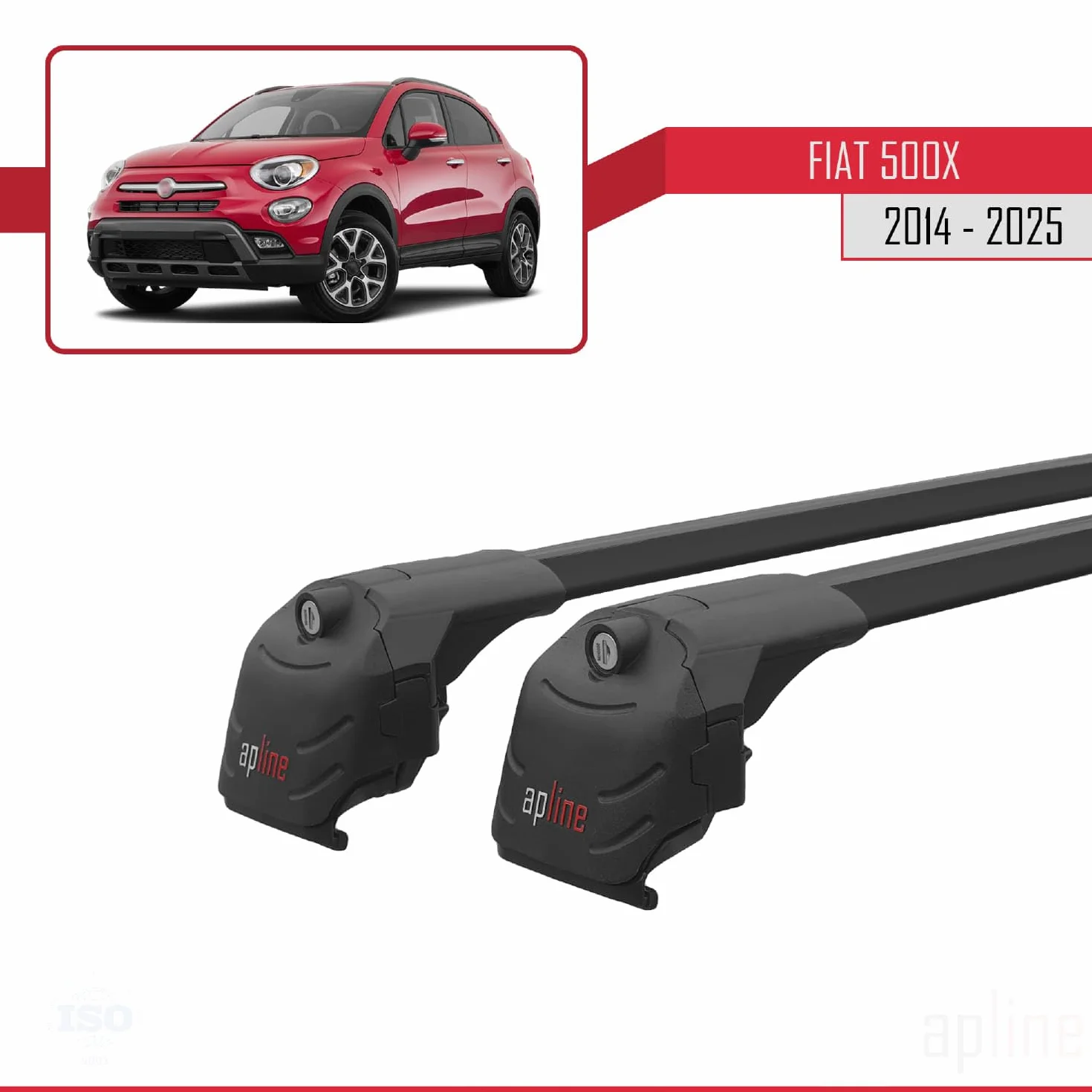 Kompatybilny z Fiat 500 X 2014-2025 ACE-2 Model Aluminiowy bagażnik dachowy – 2 poprzeczki, czarne
