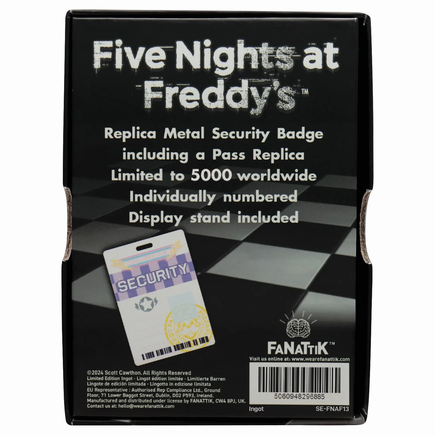 FaNaTtik Five Nights at Freddy's Replika Odznaka Bezpieczeństwa – Limitowana Edycja w Antycznym Kolorze Brązowym FNAF Kolekcjonerska z Zapięciem, Przepustką i Skrzynką Kolekcjonerską