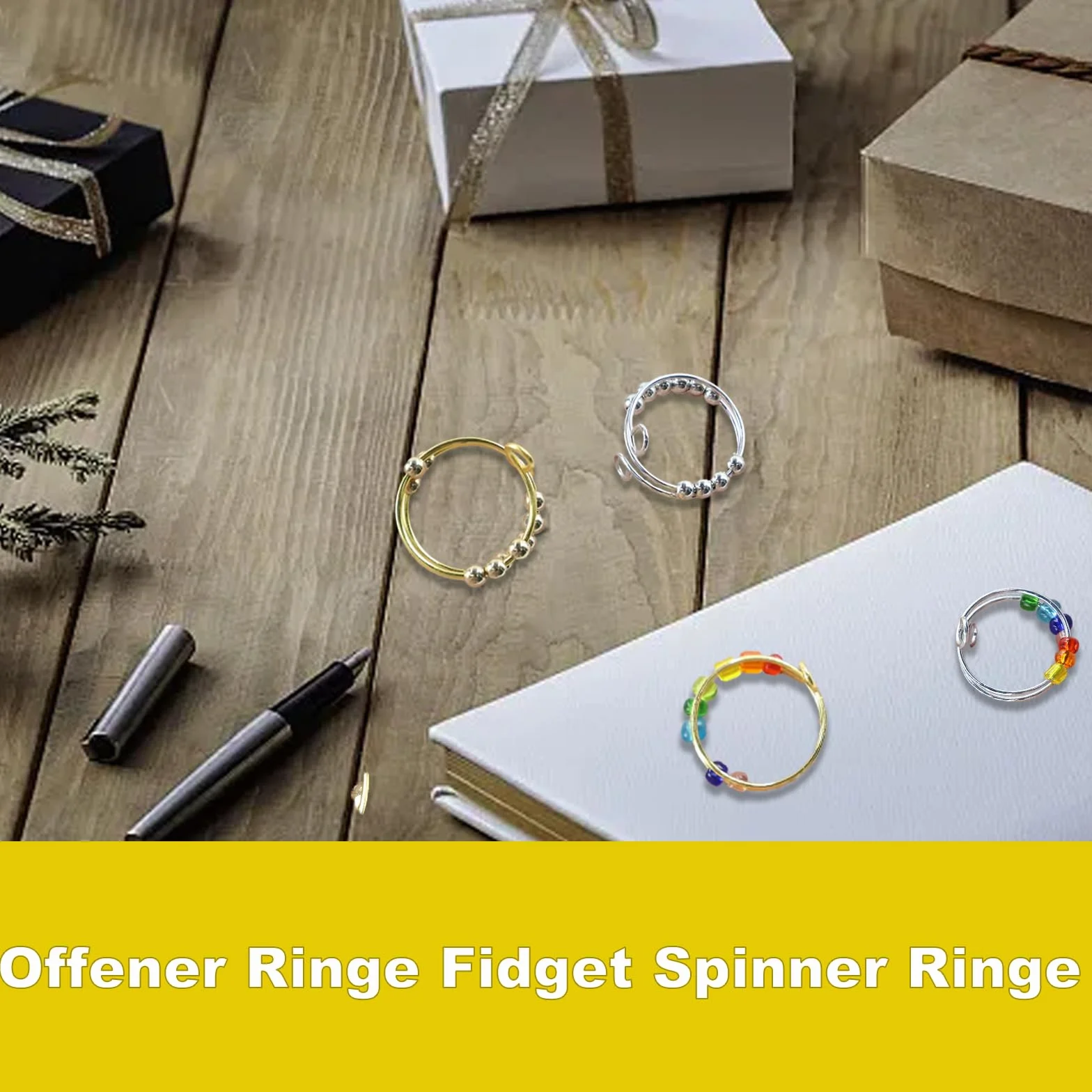 4-częściowy zestaw pierścionków z otwartymi pierścieniami, Fidget Spinner pierścienie, antystresowe, dekompresyjne, regulowane pierścionki przeciwbólowe dla dziewcząt i kobiet, łagodzące stres i