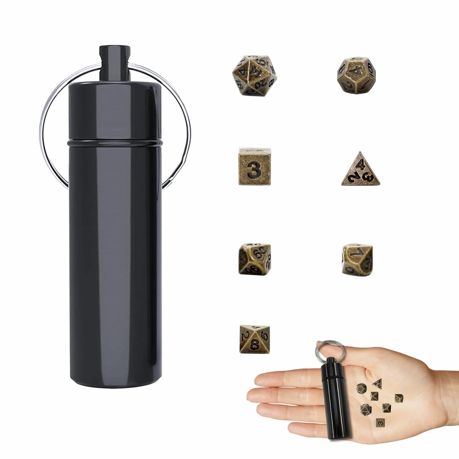 Moguri Zestaw kostek, kostki z brązu z etui, zestaw mini kostek, małe metalowe kostki miedziane z przenośnym breloczkiem, etui na kostkę, zestaw metalowych kostek do pęku kluczy