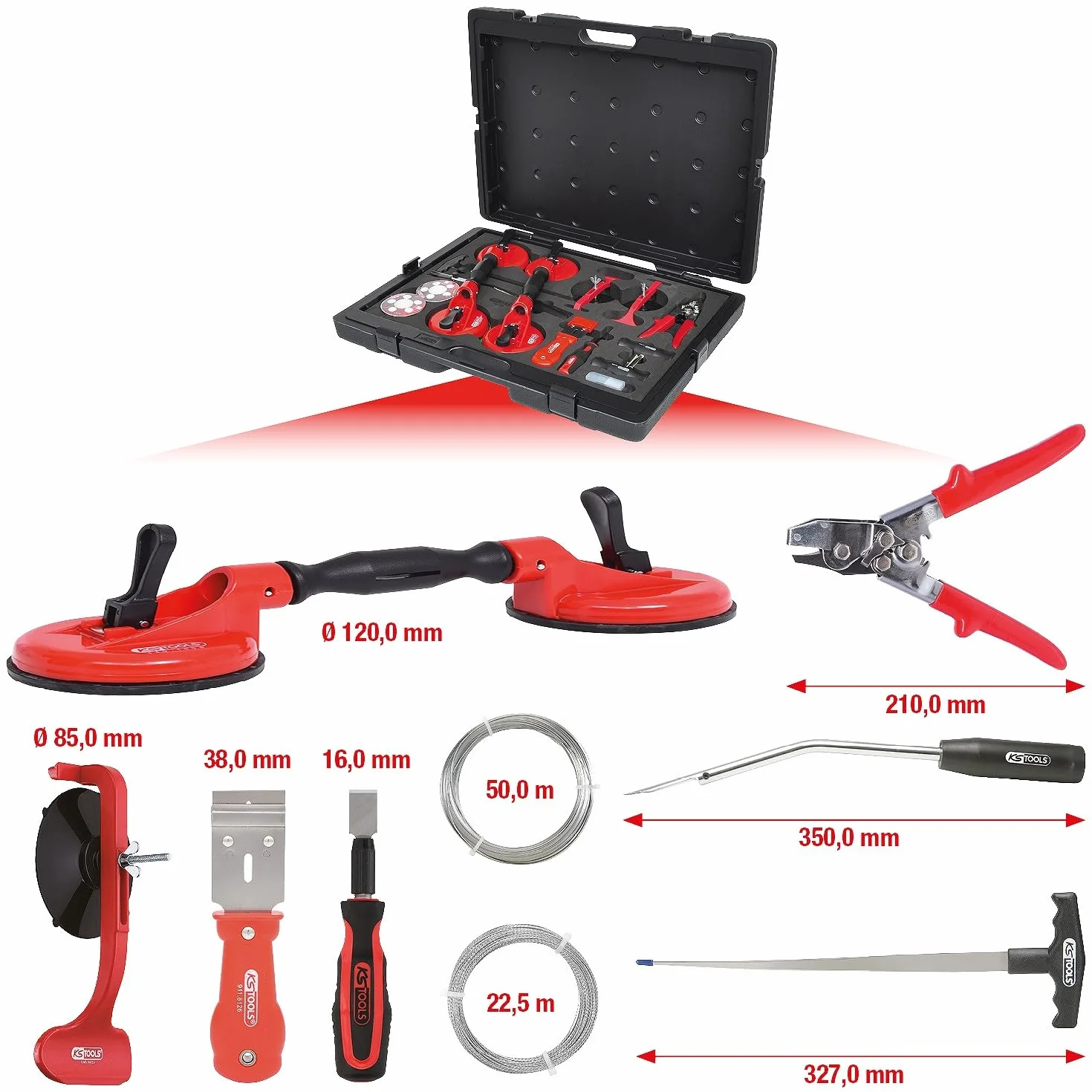 KS Tools 140.1065 Zestaw do montażu i demontażu szyb, 13-szt