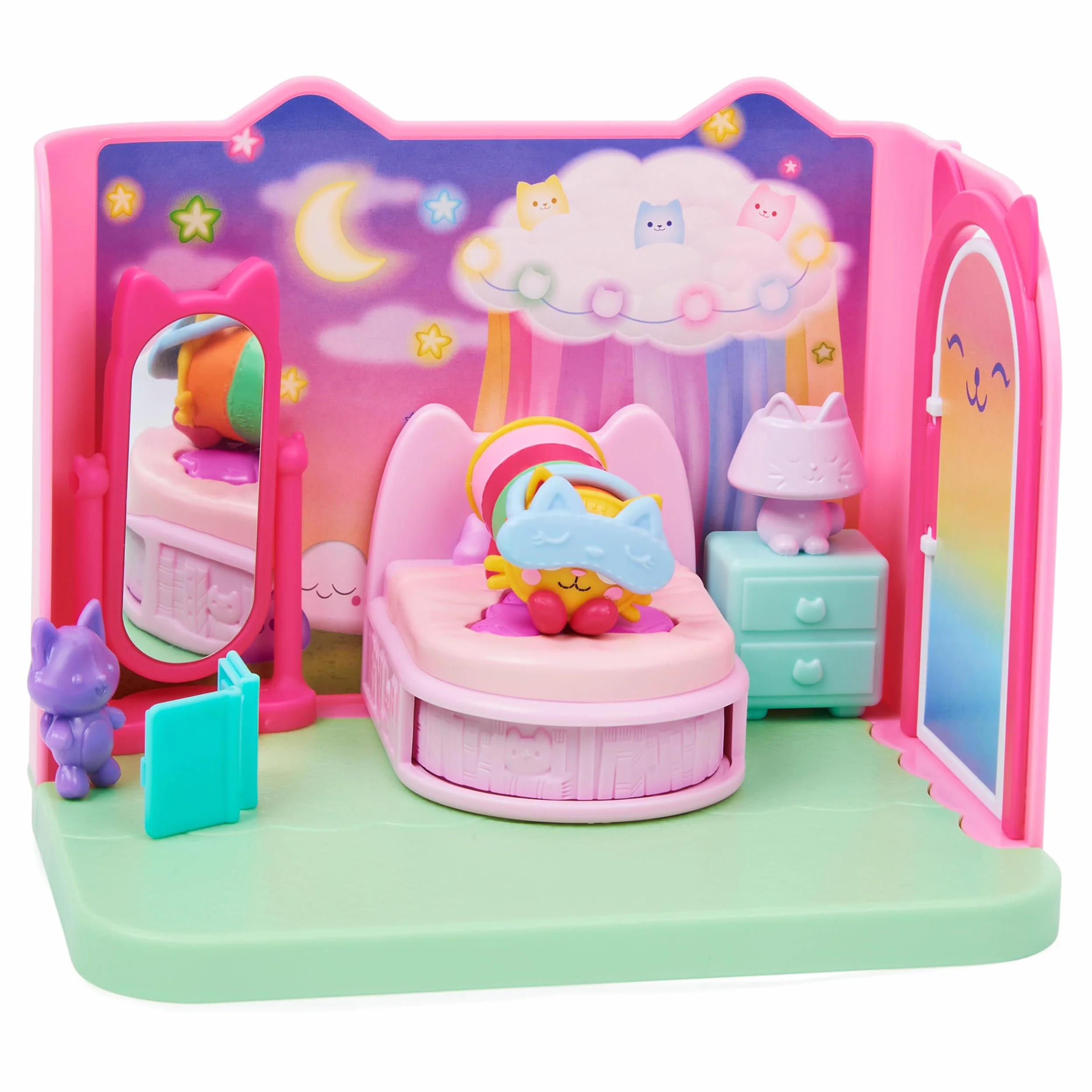 Domek dla lalek Gabby, Sweet Dreams, sypialnia z poduszką, figurką kota i akcesoriami, 3 elementy mebli i 2 niespodzianki, zabawki dla dzieci od 3 roku życia